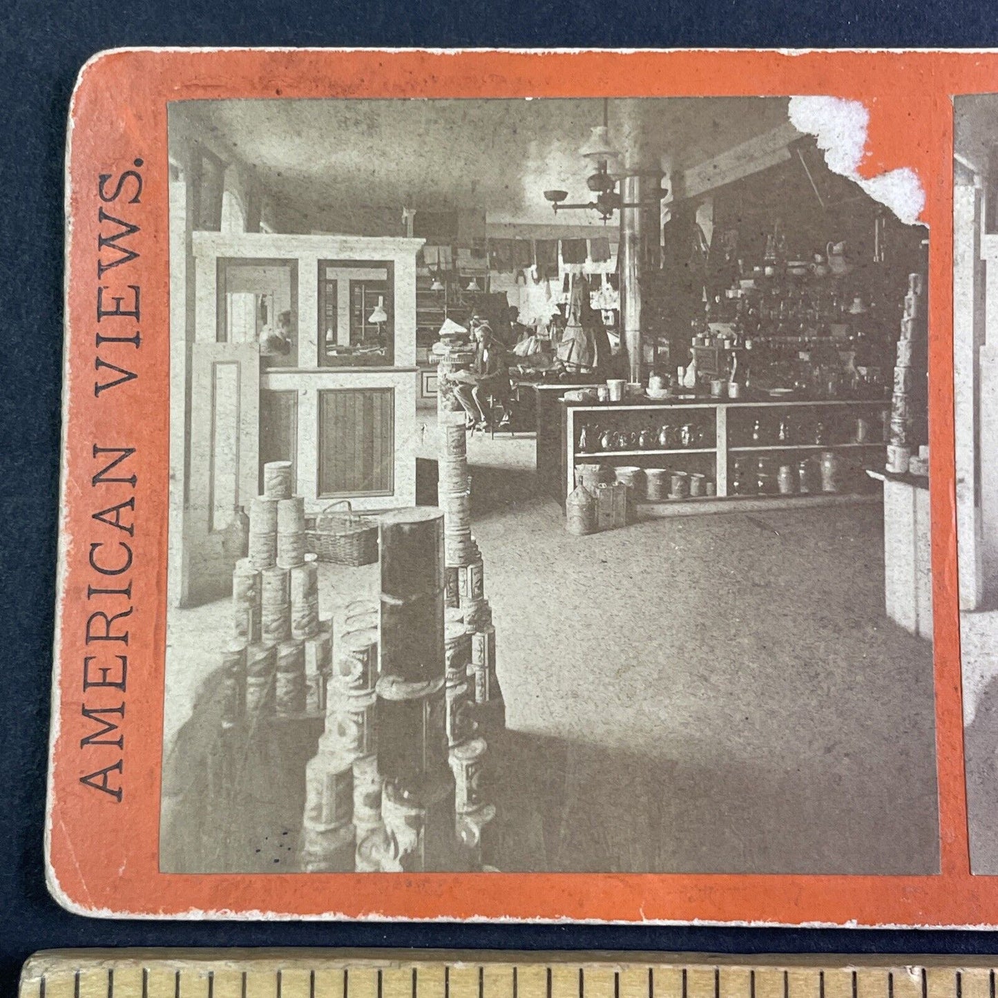 Grocery Store in Nyack New York Stereoview Van Wagner Antique c1870 Y1031