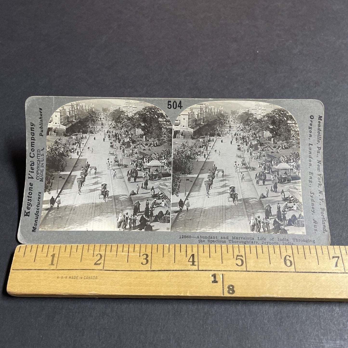 Antique 1910s Jaipur India City Streets People Stereoview Photo Card P4468