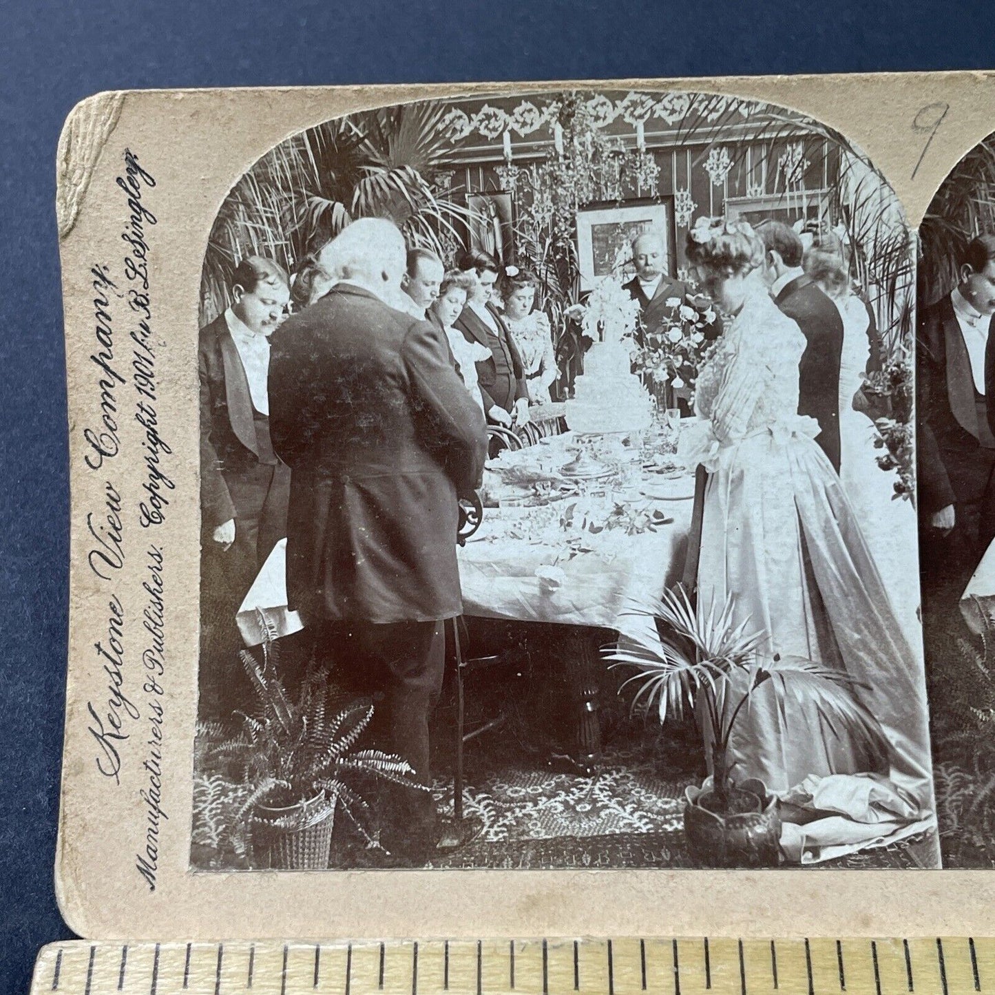 Antique 1901 Saying Prayers Before Wedding Dinner Stereoview Photo Card P2960