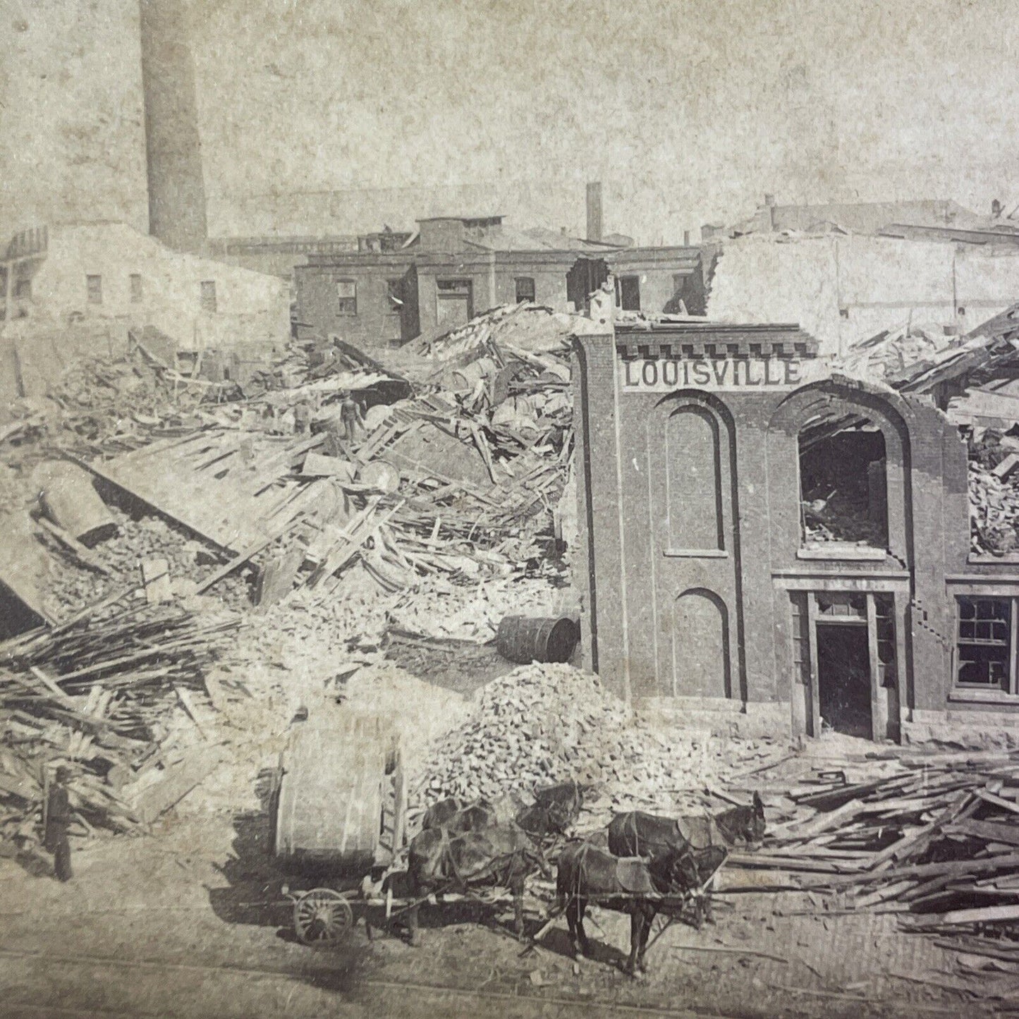 Louisville Kentucky F4 Tornado Disaster Stereoview Main St. Antique c1890 X3738