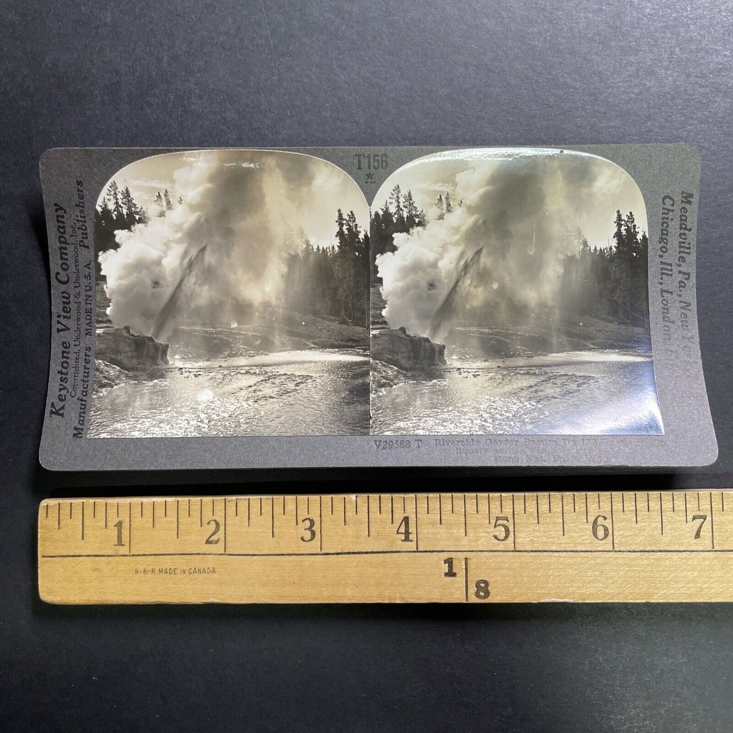 Antique 1905 Geyser Erupts Firehole River Wyoming Stereoview Photo Card P1412