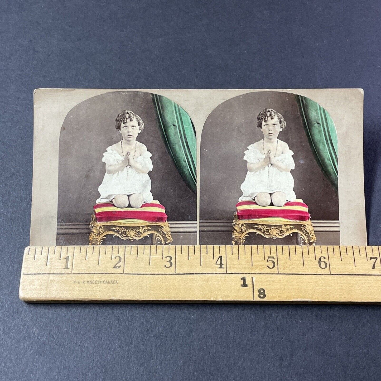 Antique 1870s Catholic Girl Praying To God Stereoview Photo Card P2460-08