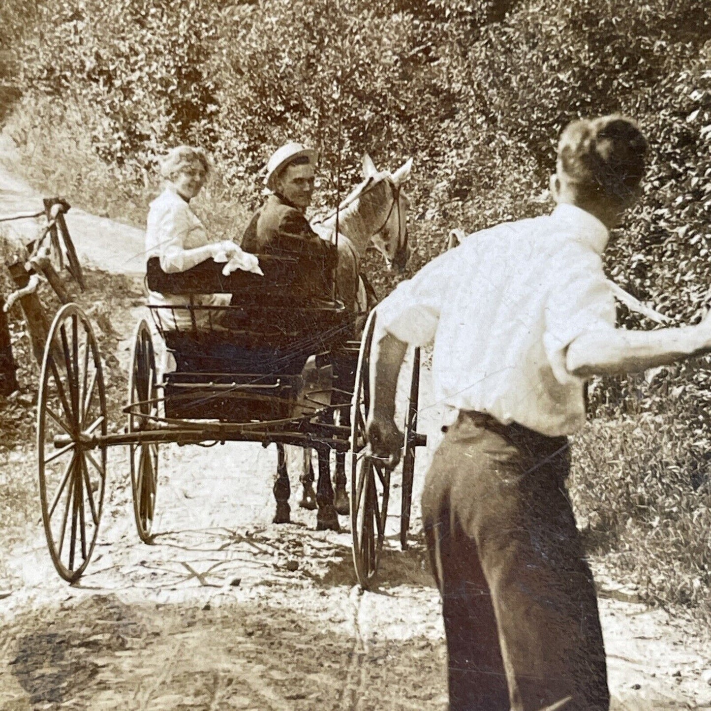 Antique 1905 Motorist Steals Wife From Husband Stereoview Photo Card P2671