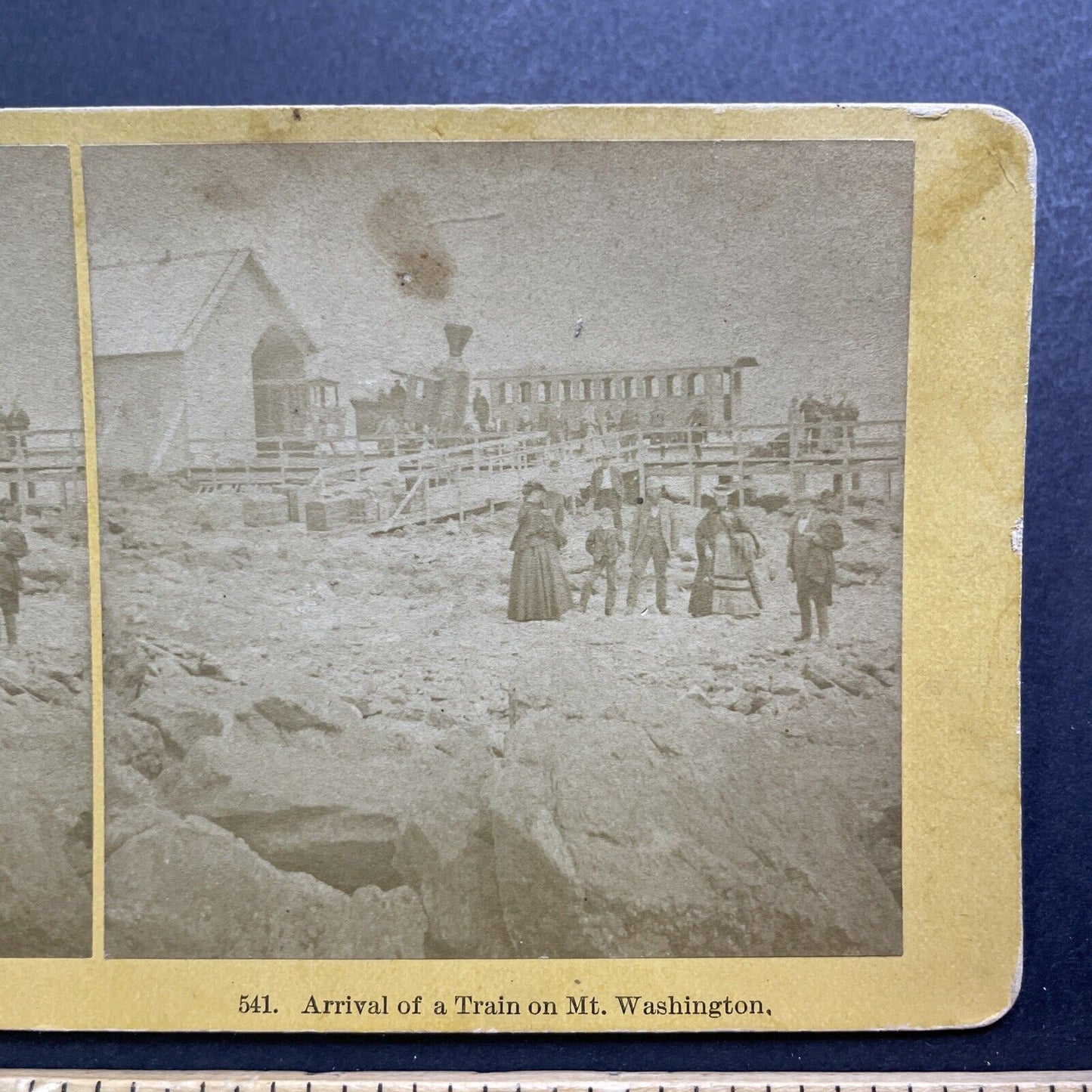 Antique 1870s Train Station Top Of Mt Washington NH Stereoview Photo Card V3585