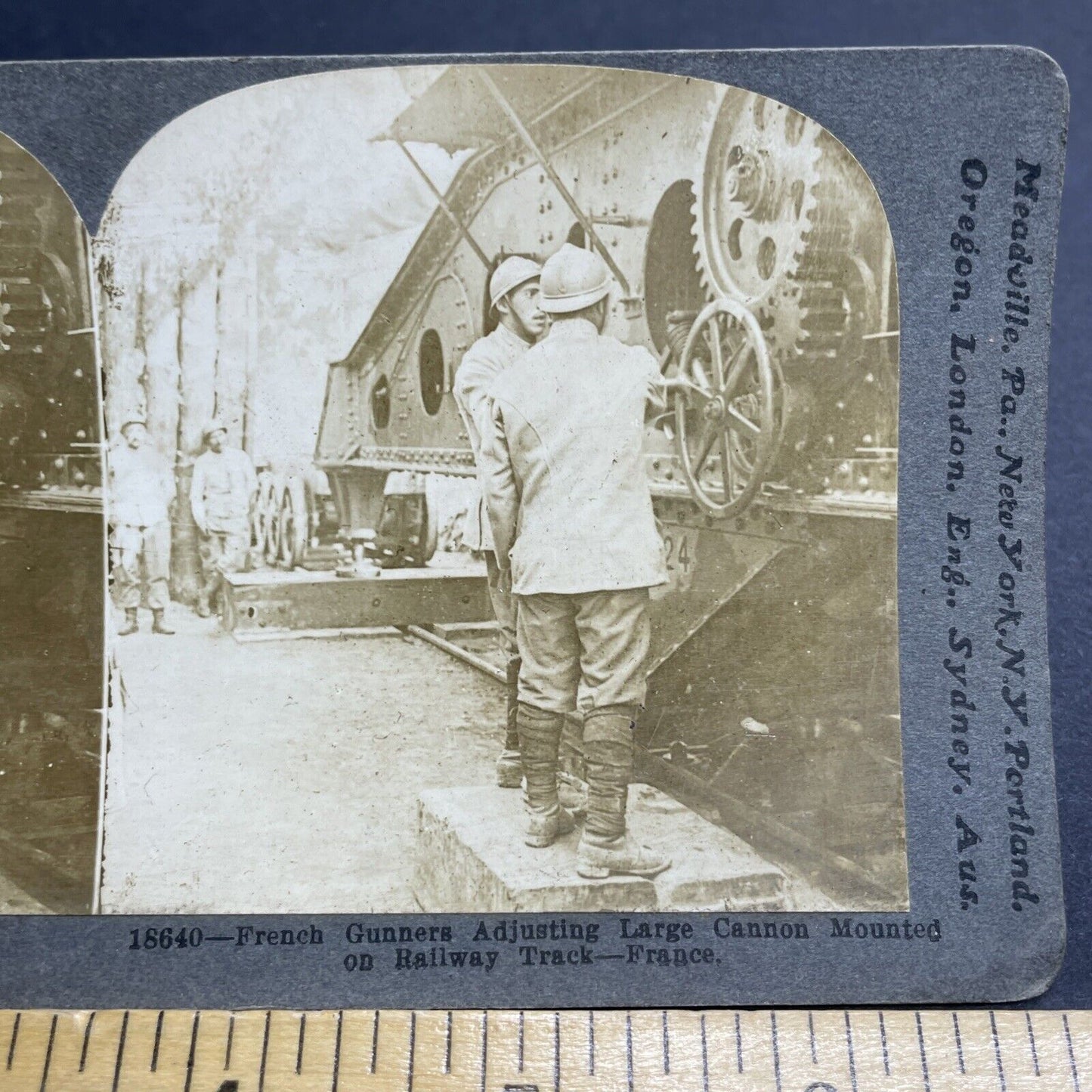 Antique 1916 WW1 French Artillery Soldiers Heavy Gun Stereoview Photo Card P2032