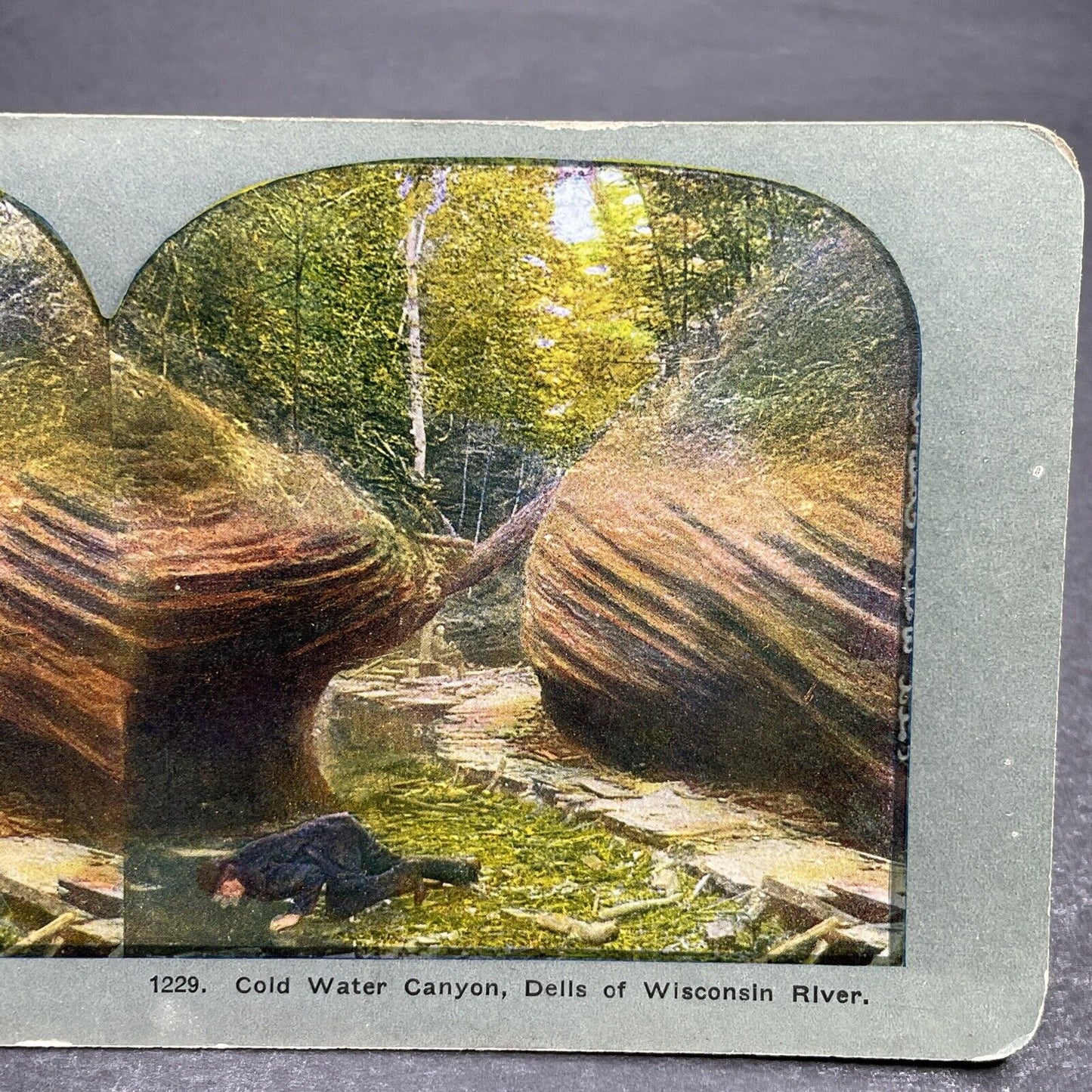 Antique 1905 Man Drinks Directly From Wisconsin River Stereoview Photo Card 1248