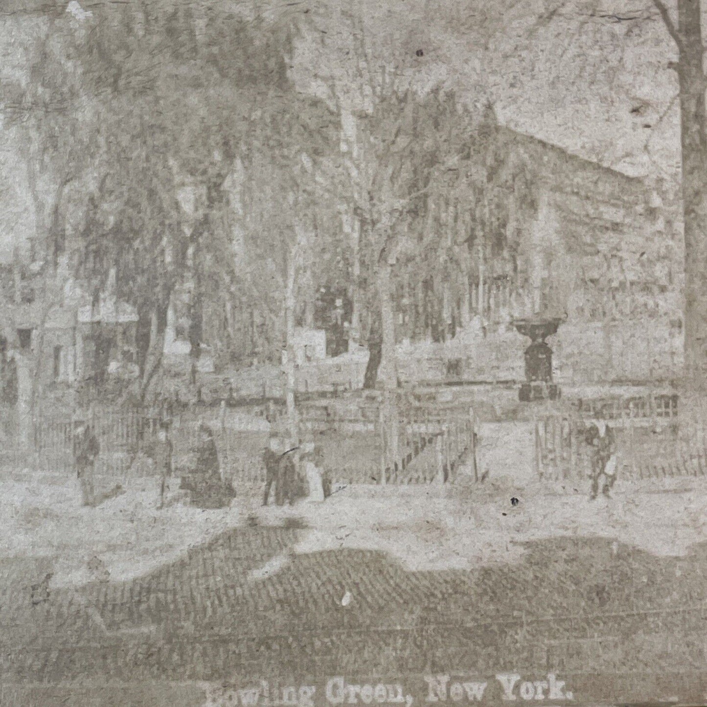 Bowling Green Park Stereoview Manhattan New York Antique c1875 X1289