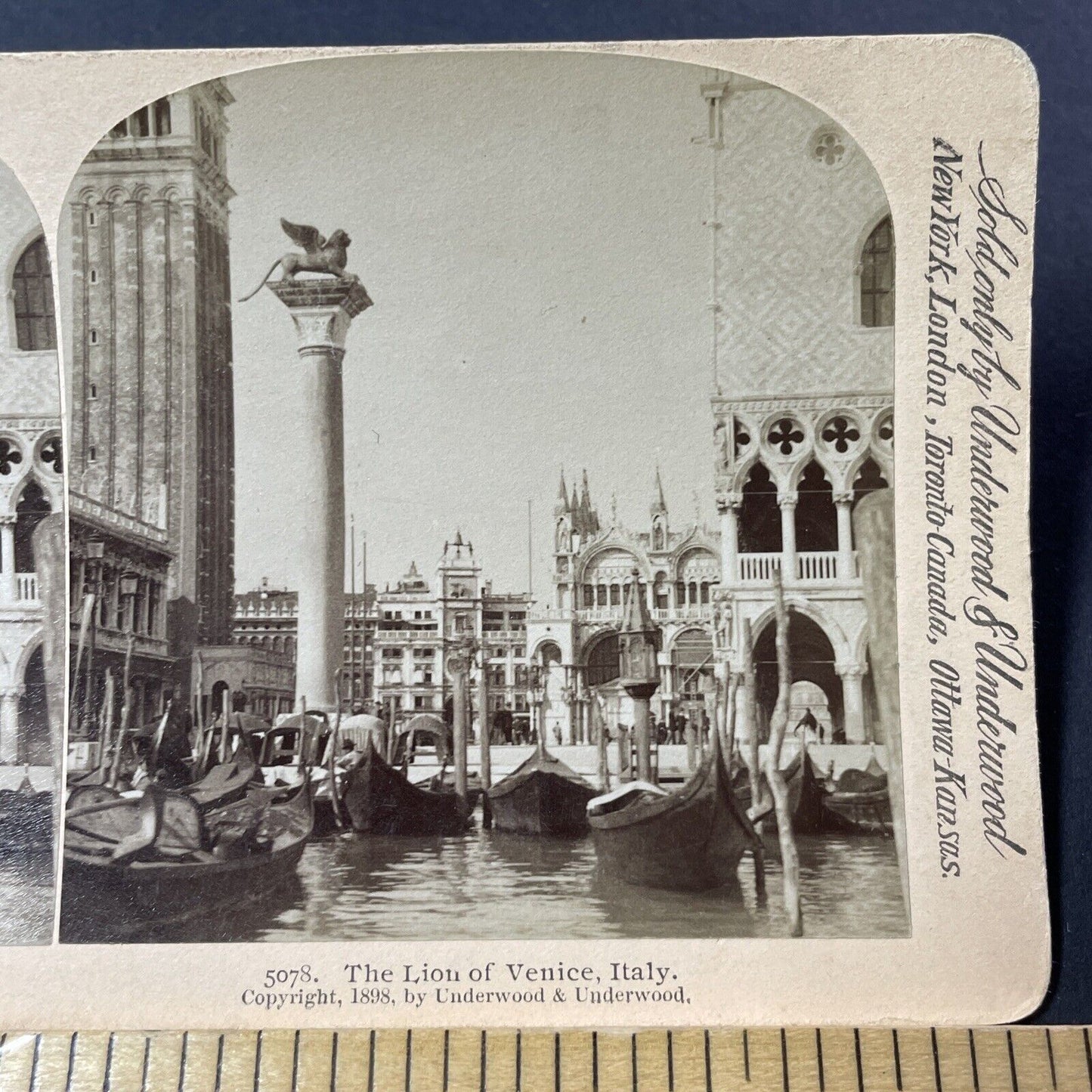 Antique 1898 City Of Venice Italy With Gondolas Stereoview Photo Card V3215