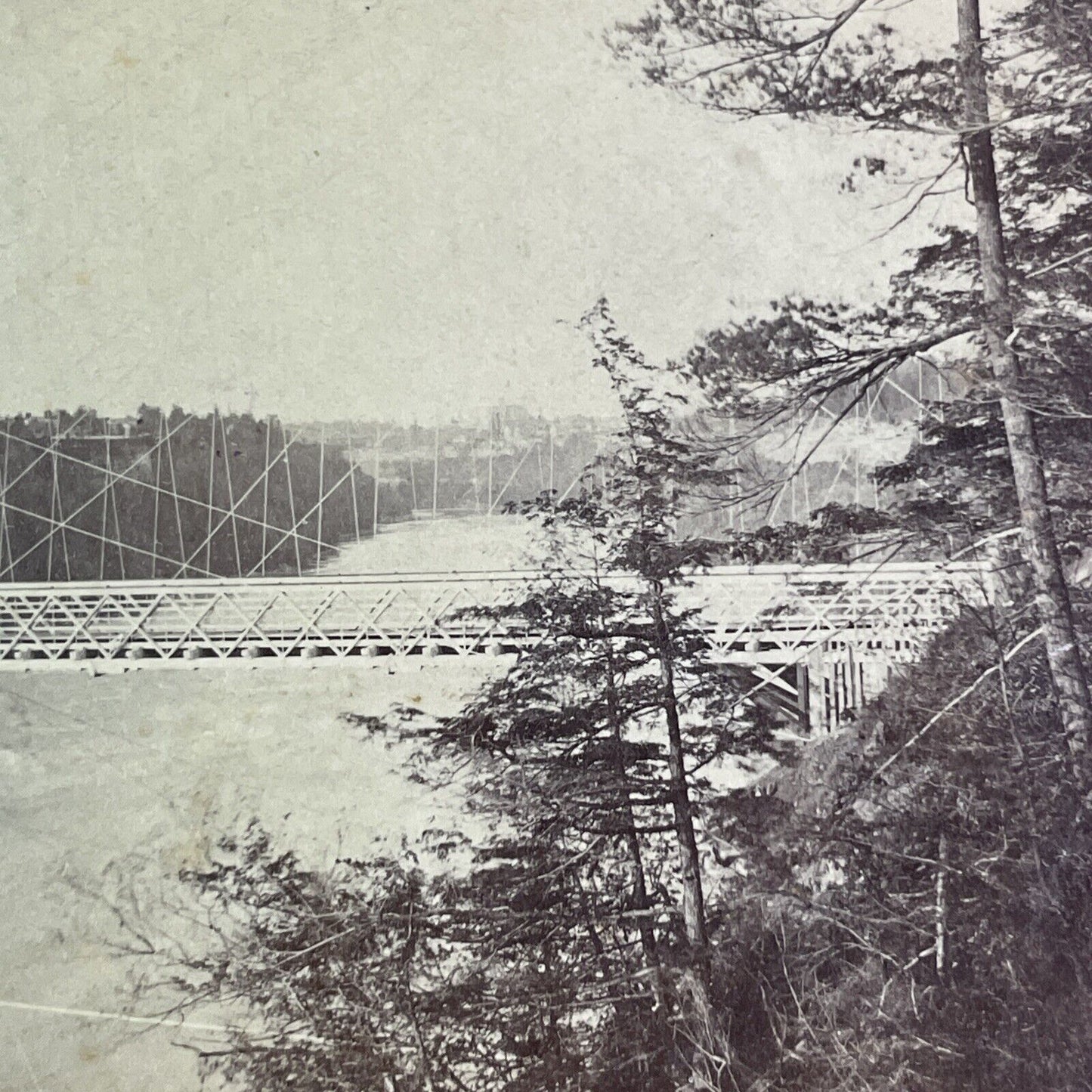 Niagara Falls Railroad Suspension Bridge Stereoview Leander Baker c1870s Y2515