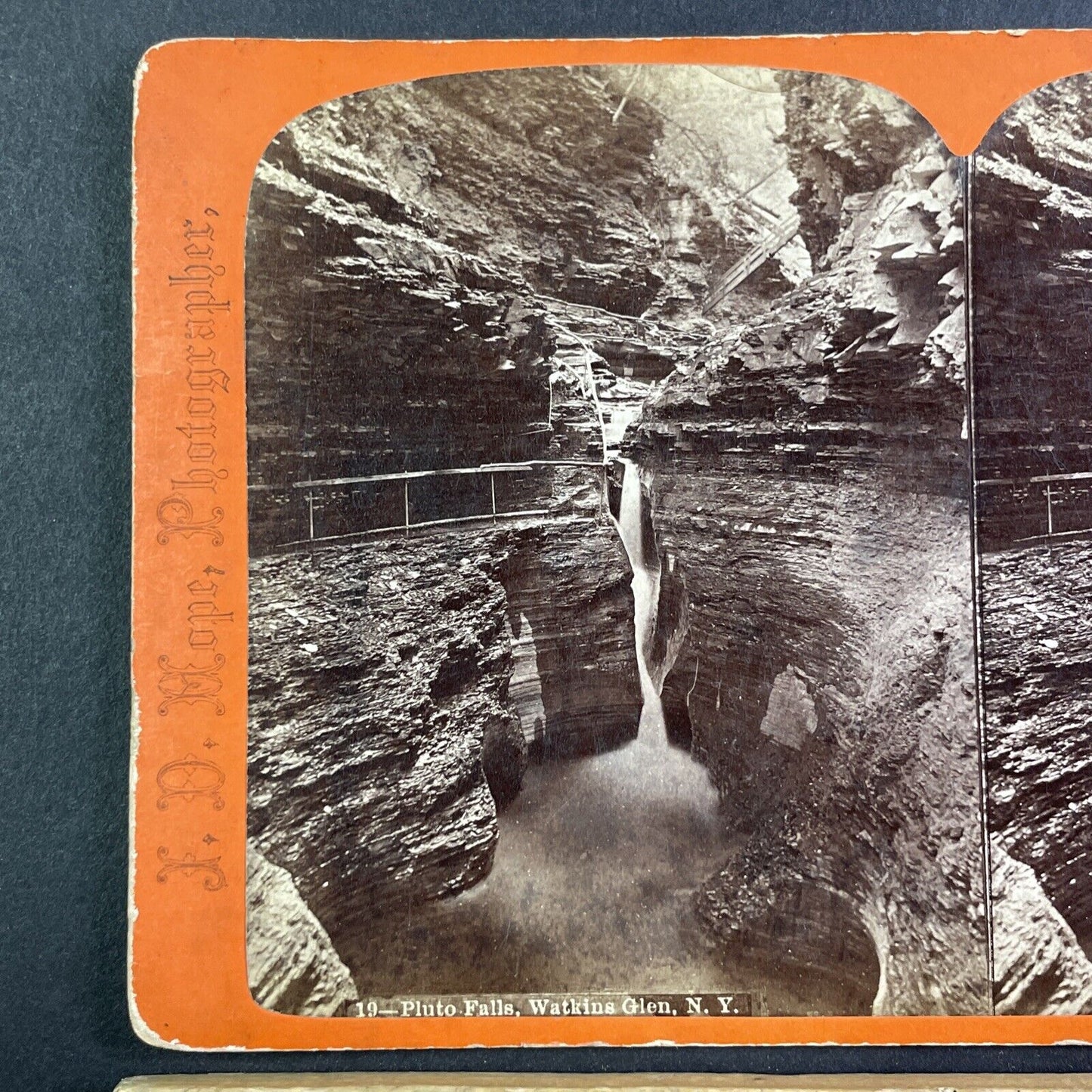 Watkins Glen Gorge Cascade New York Stereoview J.D. Hope Antique c1872 Y1745