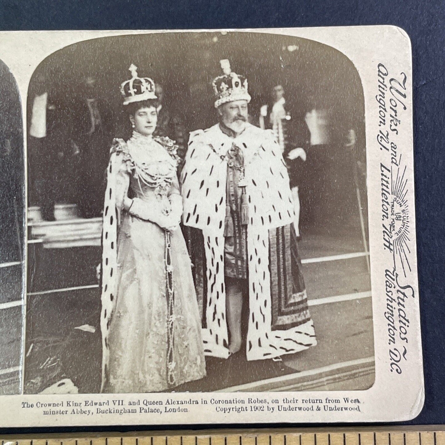 King Edward VII and Queen Alexandra Stereoview England Antique c1902 Y1423