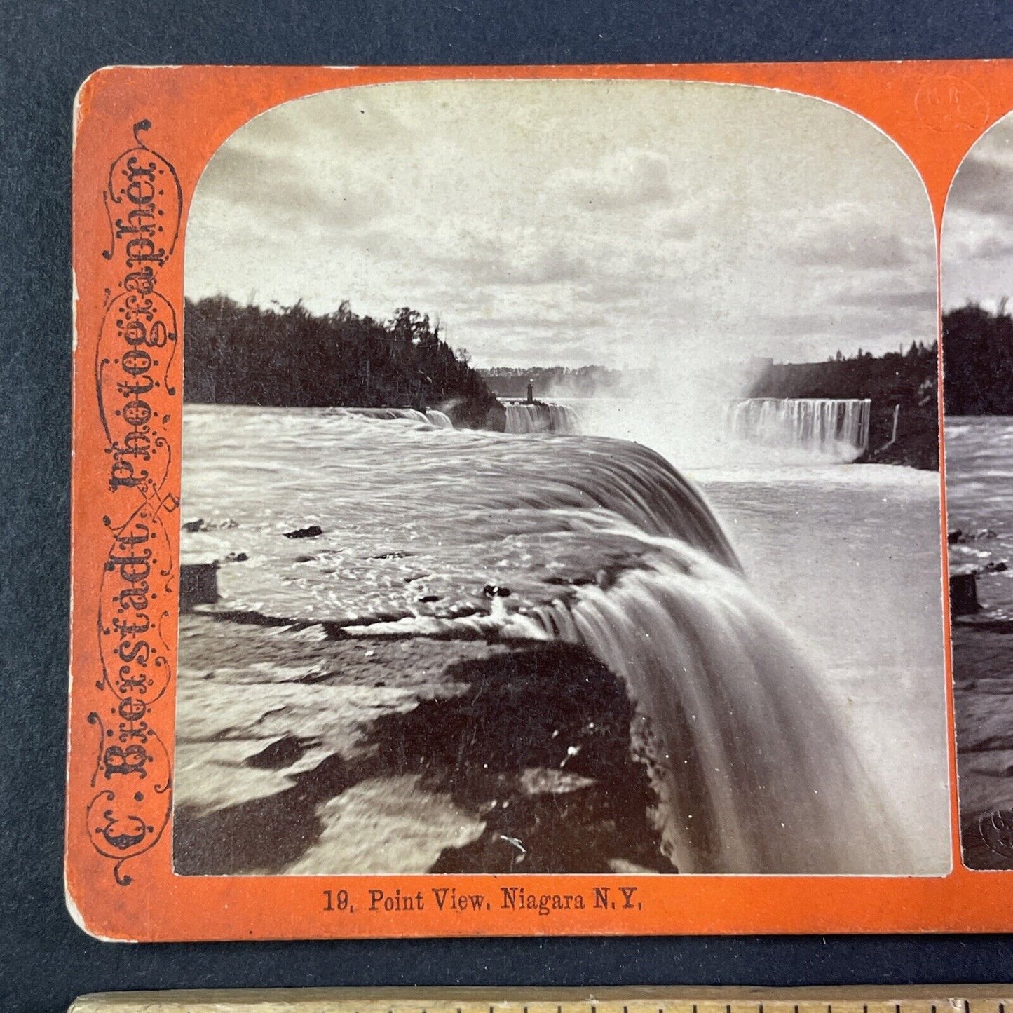 On the Edge of Niagara Falls New York Stereoview Charles Bierstadt c1870s Y1833