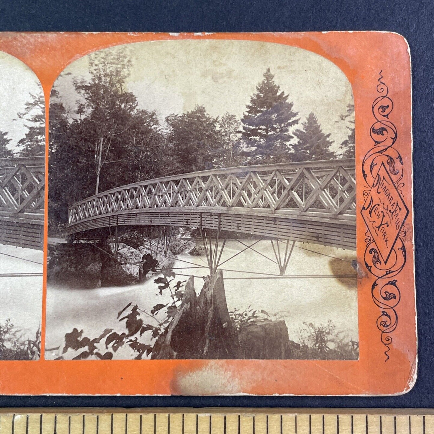 Niagara Falls Sister Island Bridge Stereoview George Curtis Antique c1870 Y2449