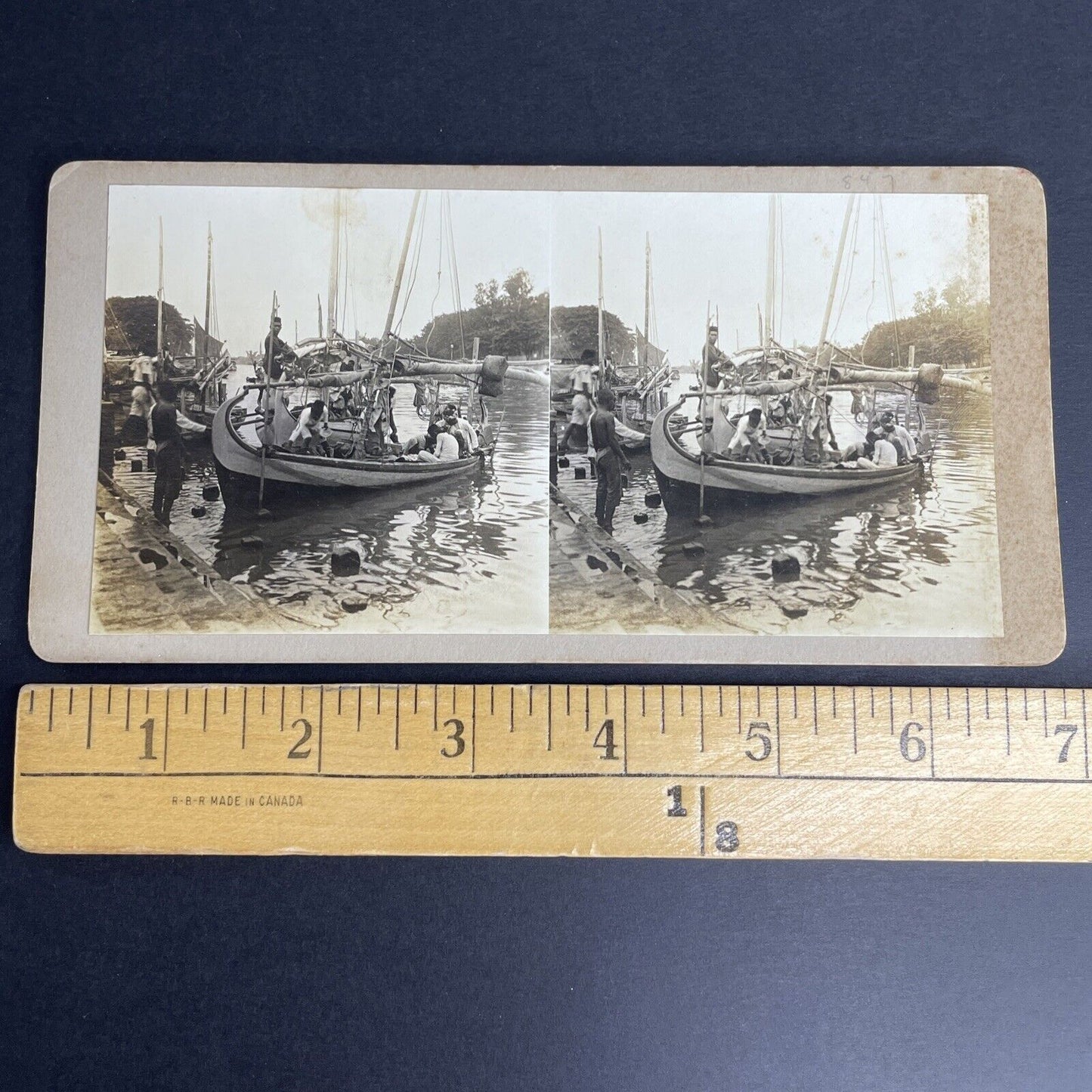 Antique 1880s Jakarta Indonesia Fisherman Fish Market Stereoview Photo Card P952