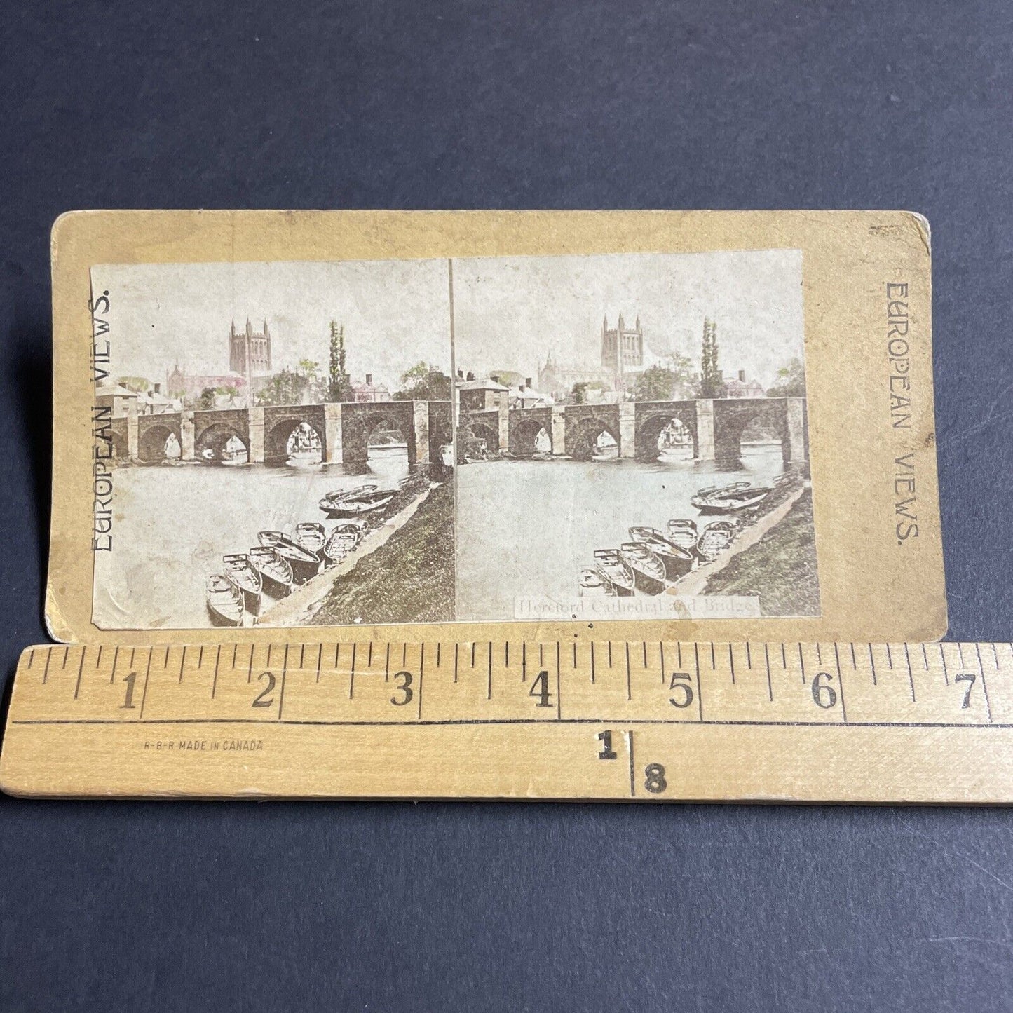 Antique 1870s Hereford Cathedral And Bridges England Stereoview Photo Card P4419