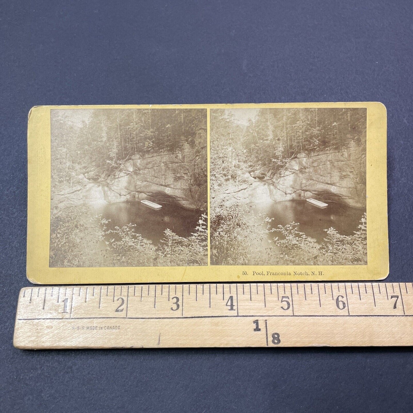 Antique 1870s Raft In The Jumping Pool Franconia NH Stereoview Photo Card V1948