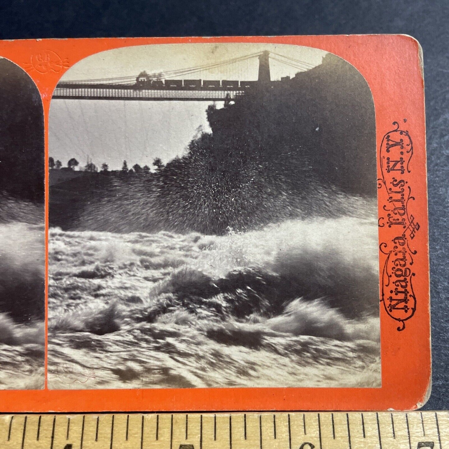 Antique 1860s Niagara Falls Rail Suspension Bridge Stereoview Photo Card P5549