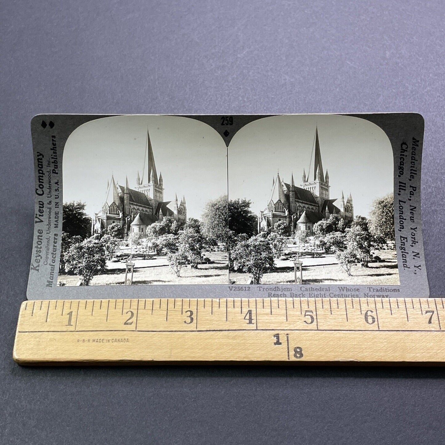 Antique 1920s Nidaros Cathedral Church Trondheim Stereoview Photo Card V2973