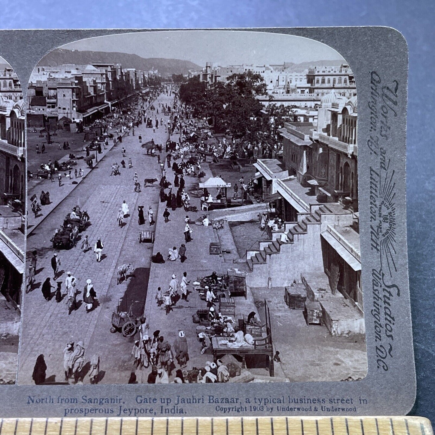 Antique 1903 The Main Street In Jeypore India Stereoview Photo Card P1981