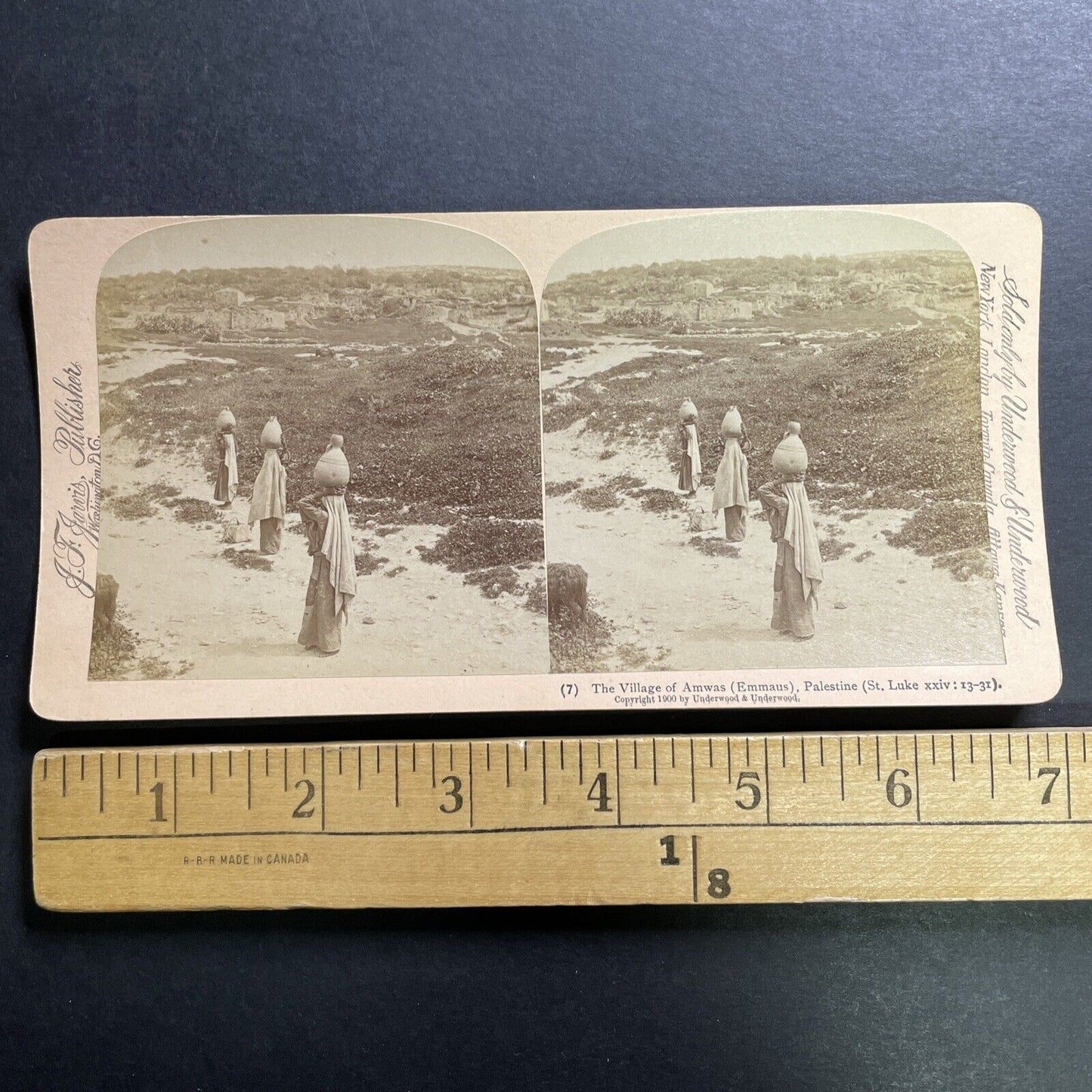 Antique 1900 Women Carry Water Jugas Imwas Palestine Stereoview Photo Card P1388