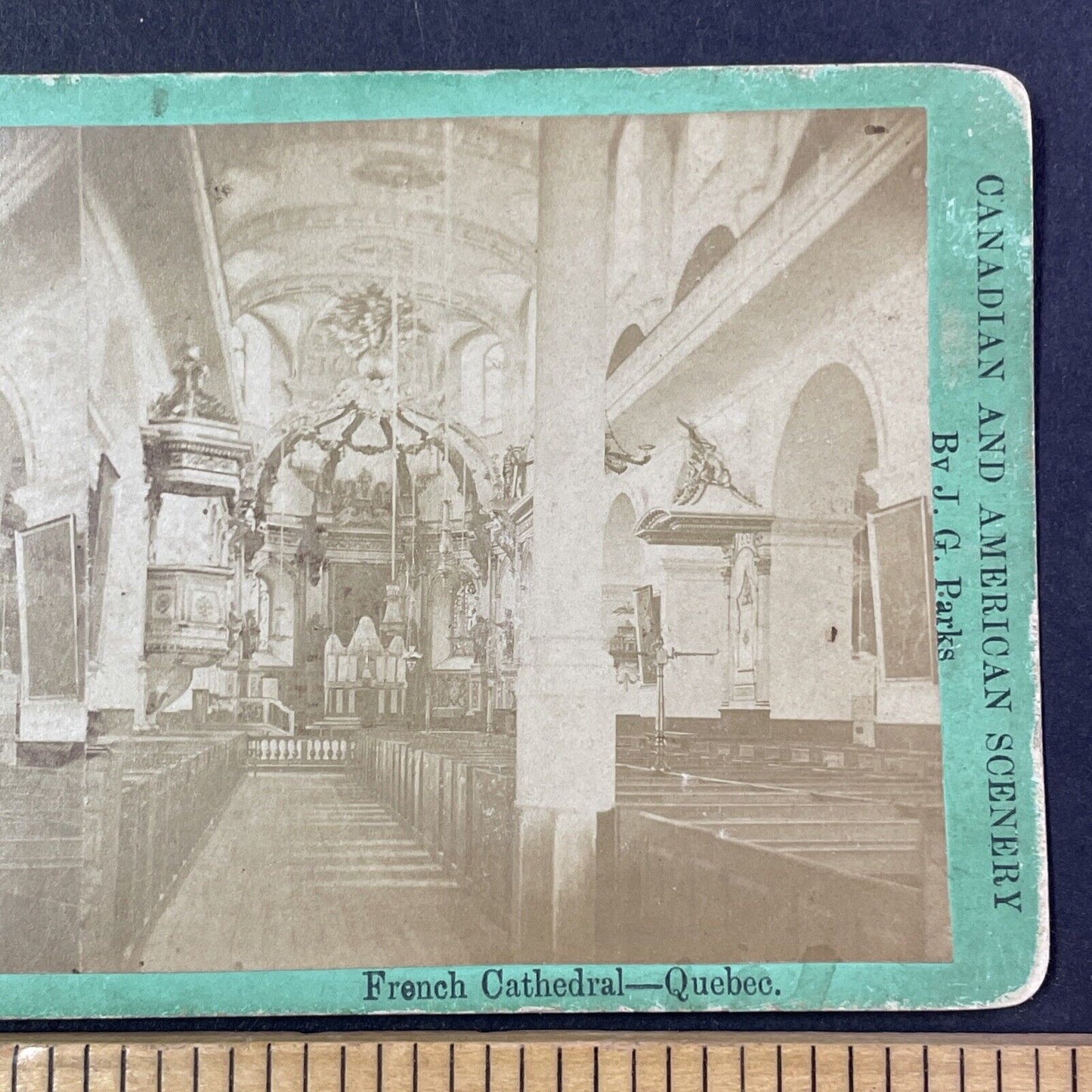 Cathedral Basilica Notre Dame Quebec Stereoview J.G. Parks Antique c1865 X2763