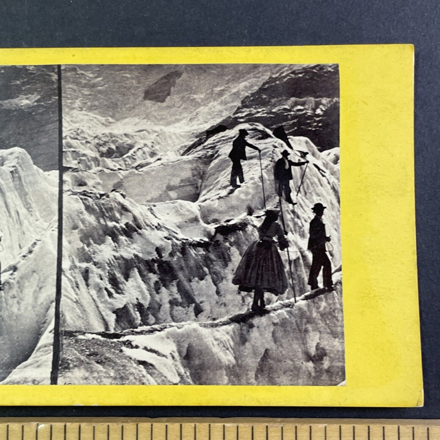 Woman Balancing On Glacier Switzerland Stereoview E & HT Anthony c1870 Y129