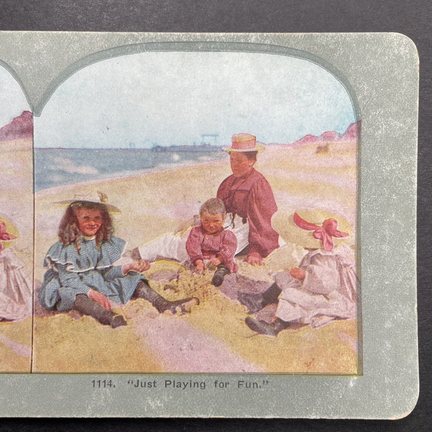 Antique 1892 Mother And Children In Beach Wear Stereoview Photo Card P1240