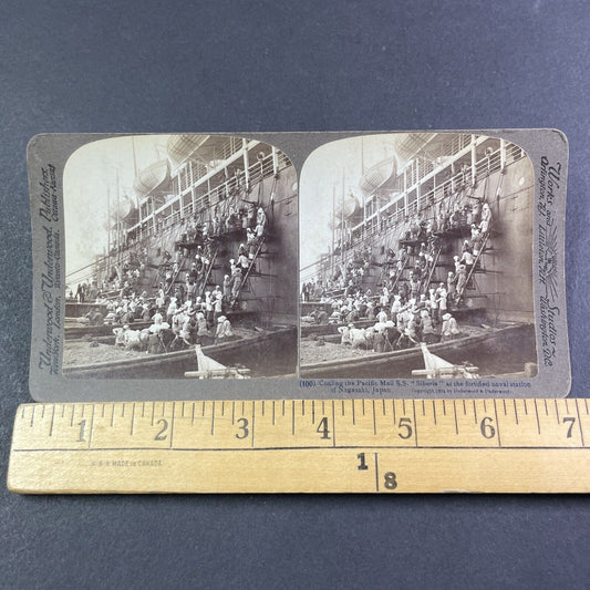 Loading a Coal Ship by Hand with Buckets Stereoview Nagasaki c1904 Y2796