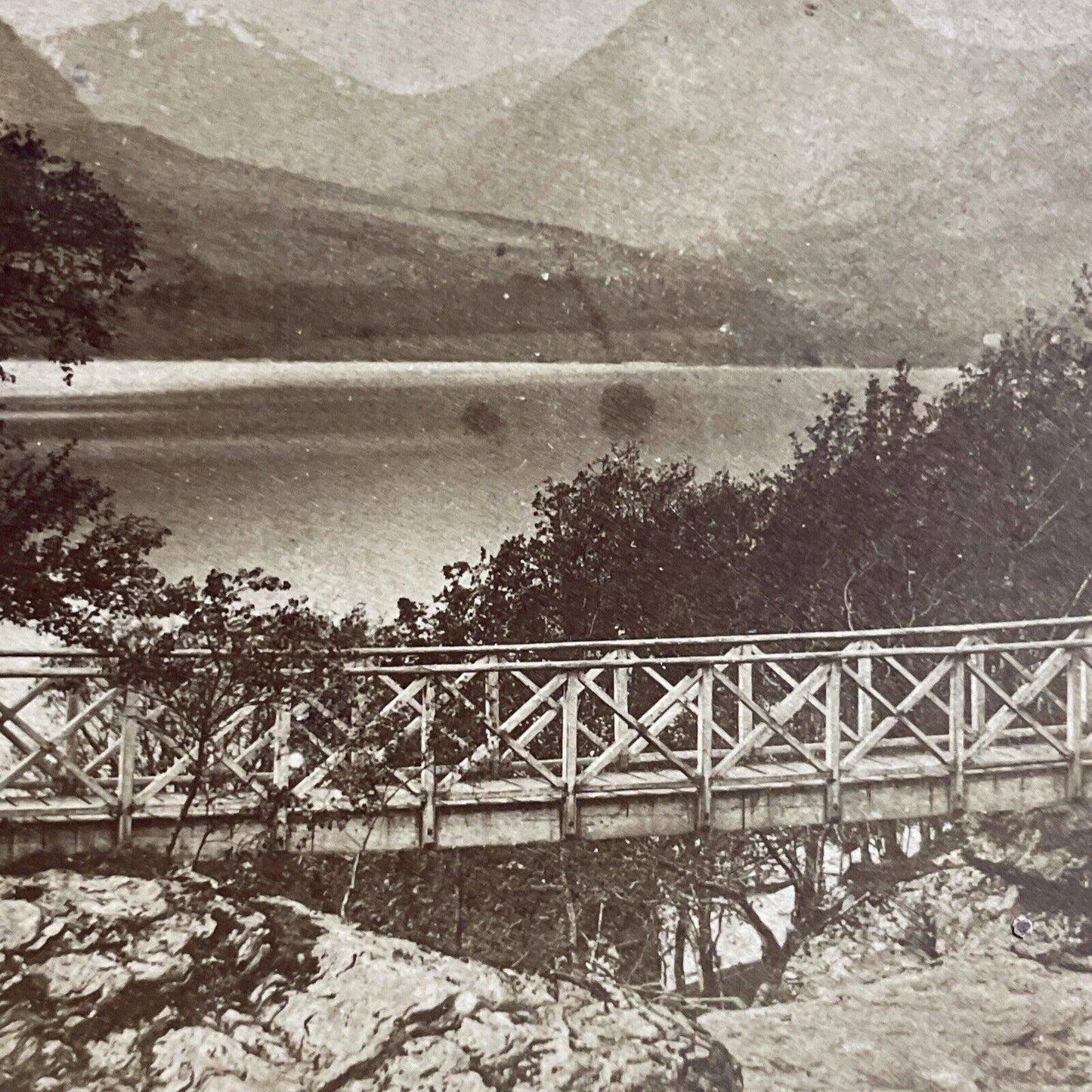 Antique 1877 Inversnaid Falls Wood Bridge Scotland Stereoview Photo Card P5113