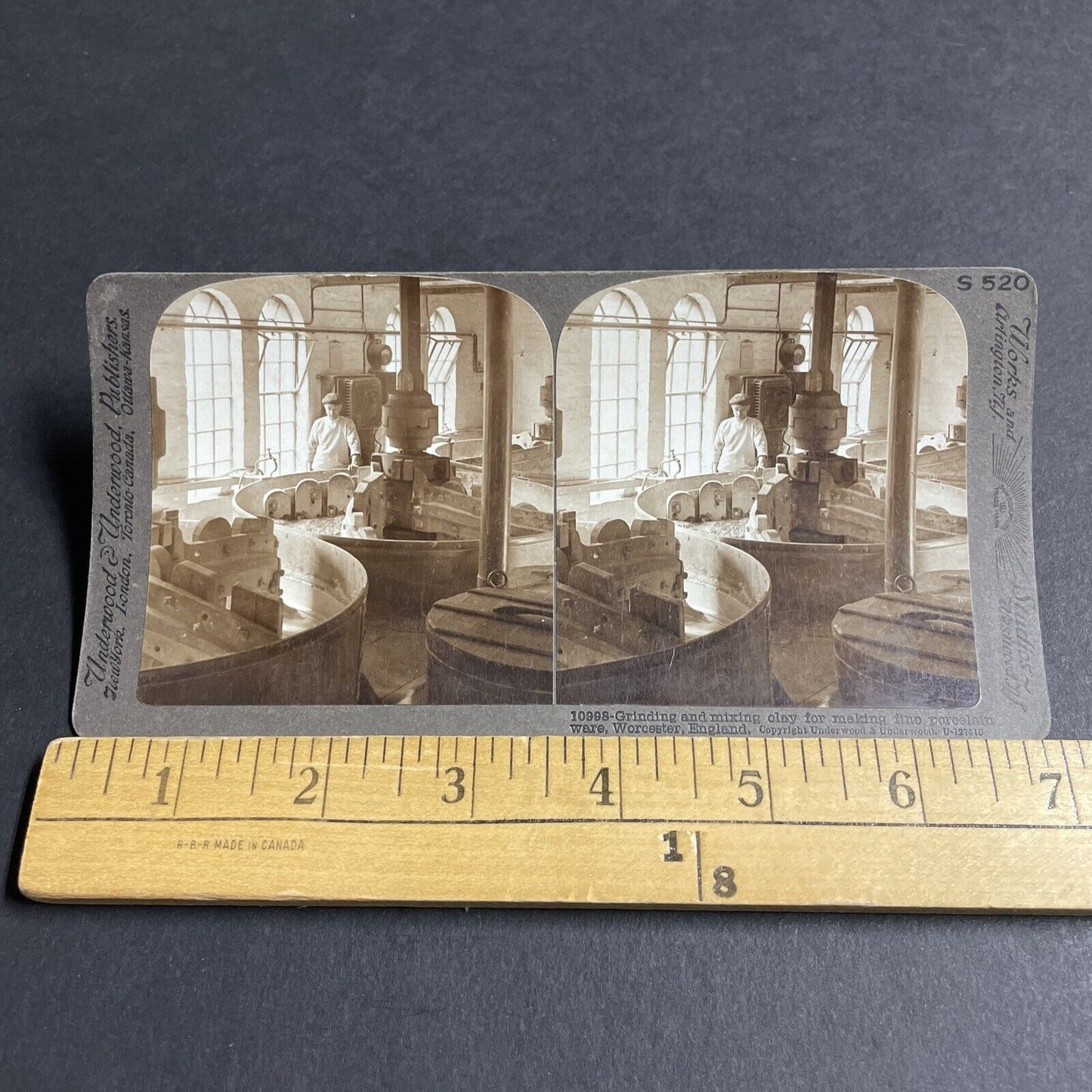 Antique 1906 Porcelain Factory Mixer Worcester UK Stereoview Photo Card P4395