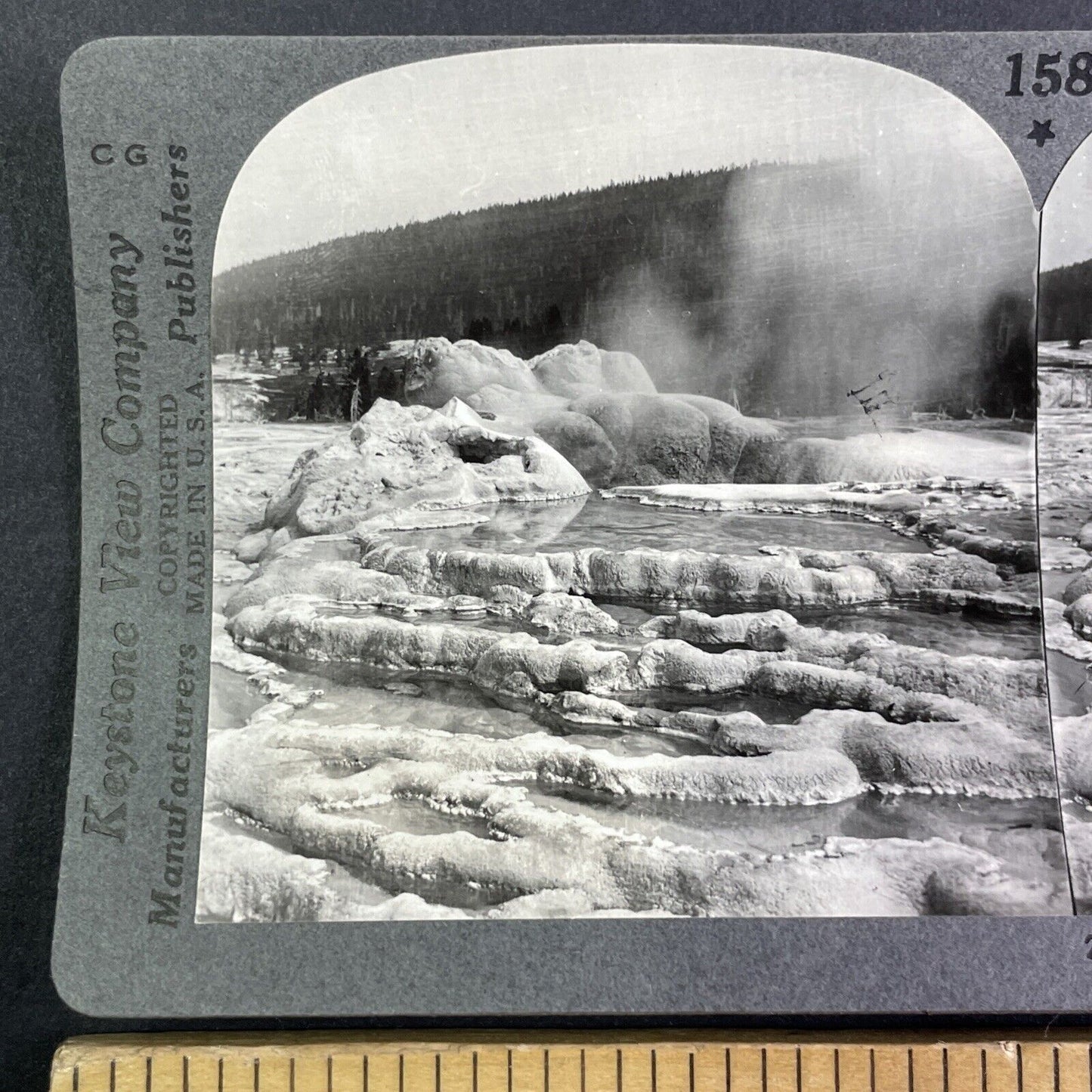 Old Faithful Geyser Yellowstone Park Wyoming Stereoview Antique c1910s Y1163