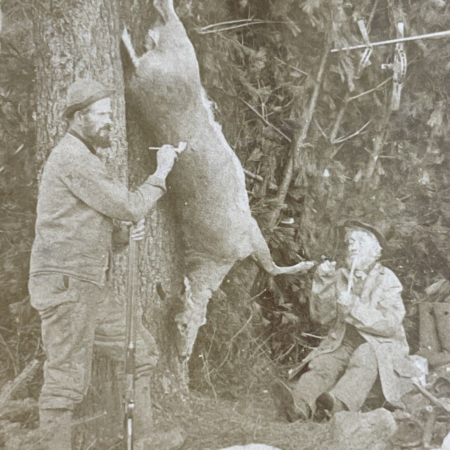 Antique 1889 Benjamin Kilburn Shoots A Deer Stereoview Photo Card P4707