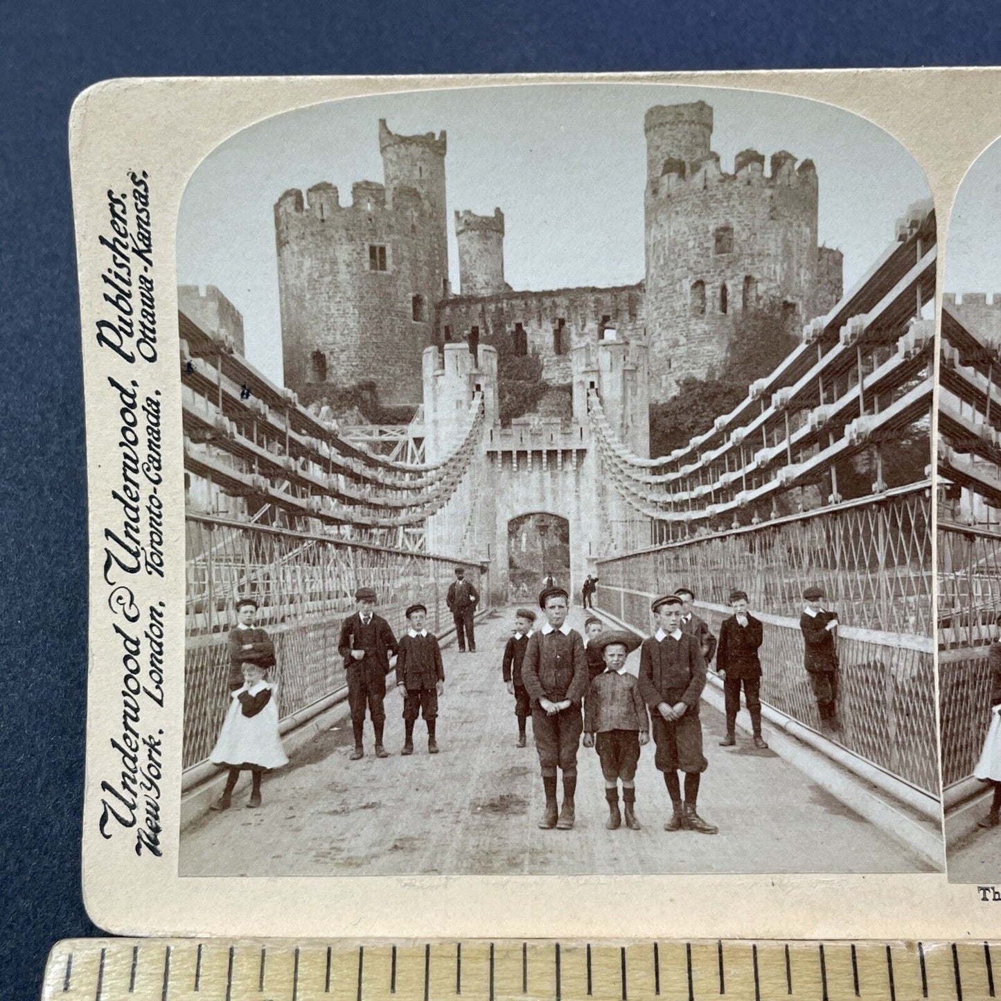 Antique 1901 Welsh Children Conway Wales UK Stereoview Photo Card V3268