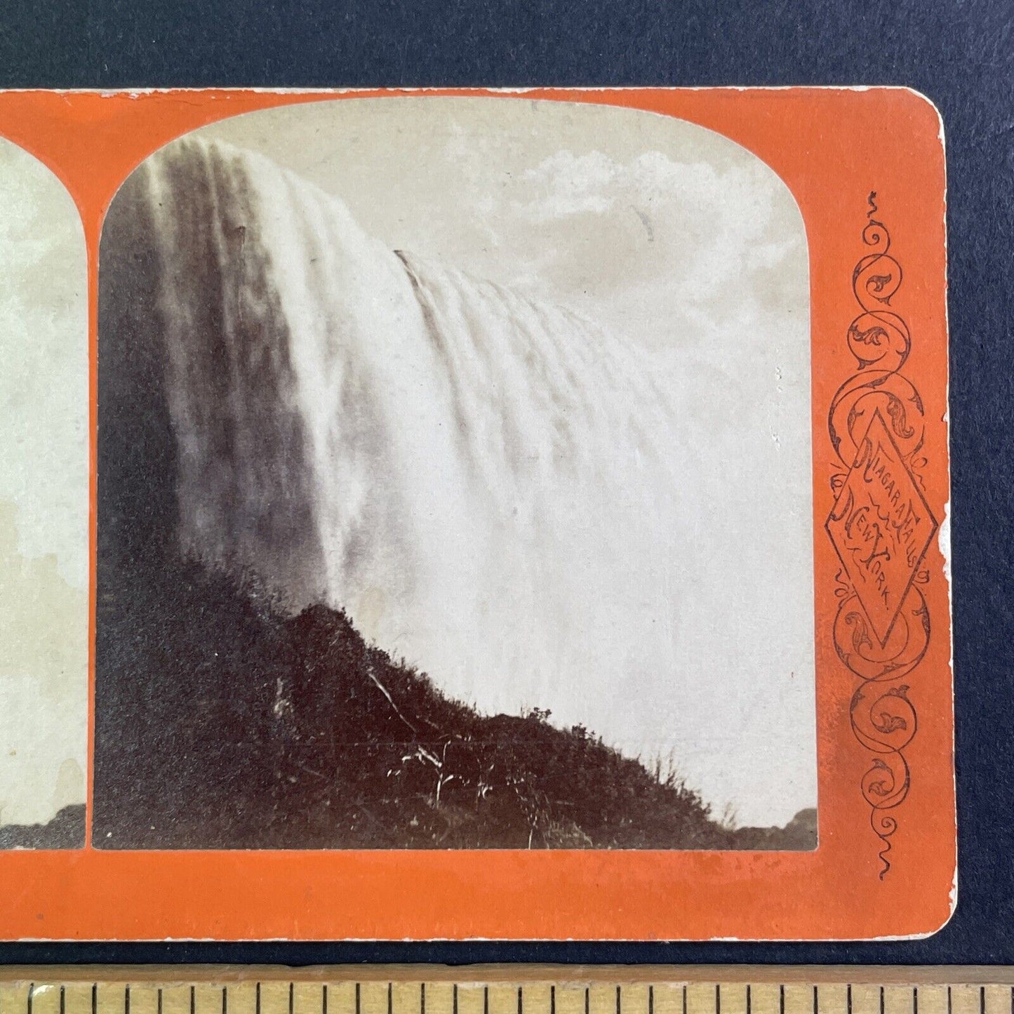 New York Niagara Falls from Bottom Stereoview George Curtis Antique c1870s Y2762