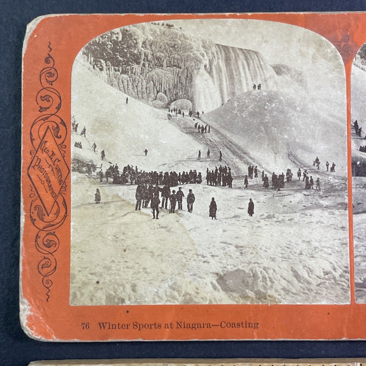 Niagara Falls Skiing and Sledding Stereoview George Curtis Antique c1870 Y2706