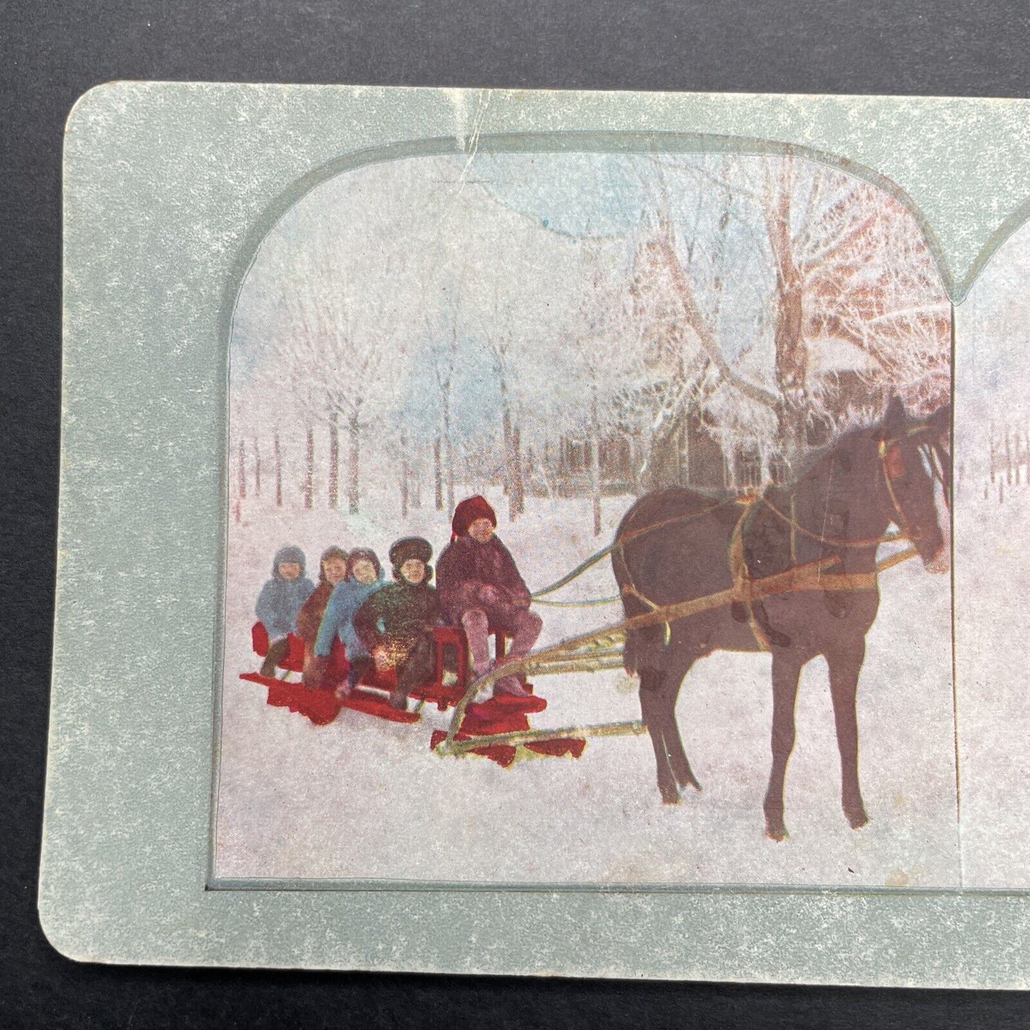 Antique 1898 Winter Sleigh Ride Horse Drawn Stereoview Photo Card P580-045