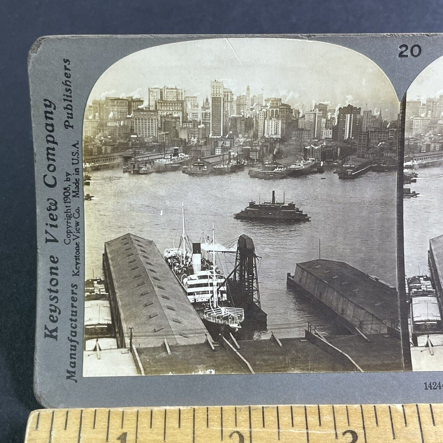 Antique 1908 Lower Manhattan Pier New York City Stereoview Photo Card P2241