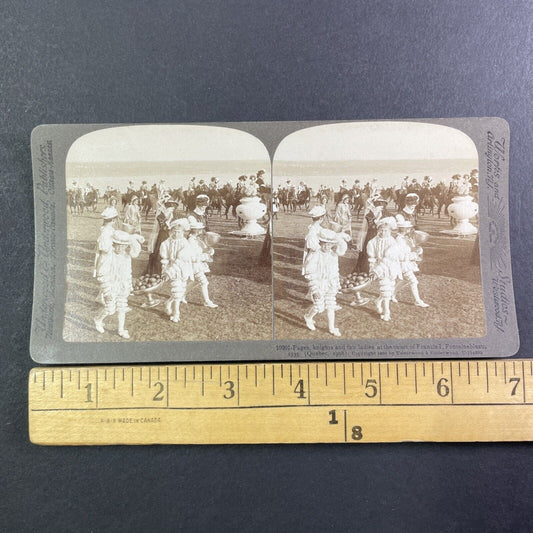 Girls Carry Apples in Quebec City Stereoview Francis I Festival c1908 Y1725