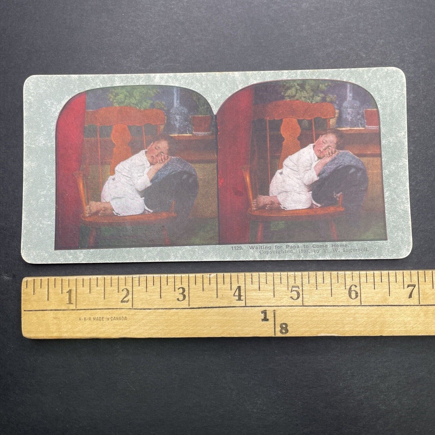 Antique 1898 Child Sleeping On A Wooden Chair Stereoview Photo Card P1130