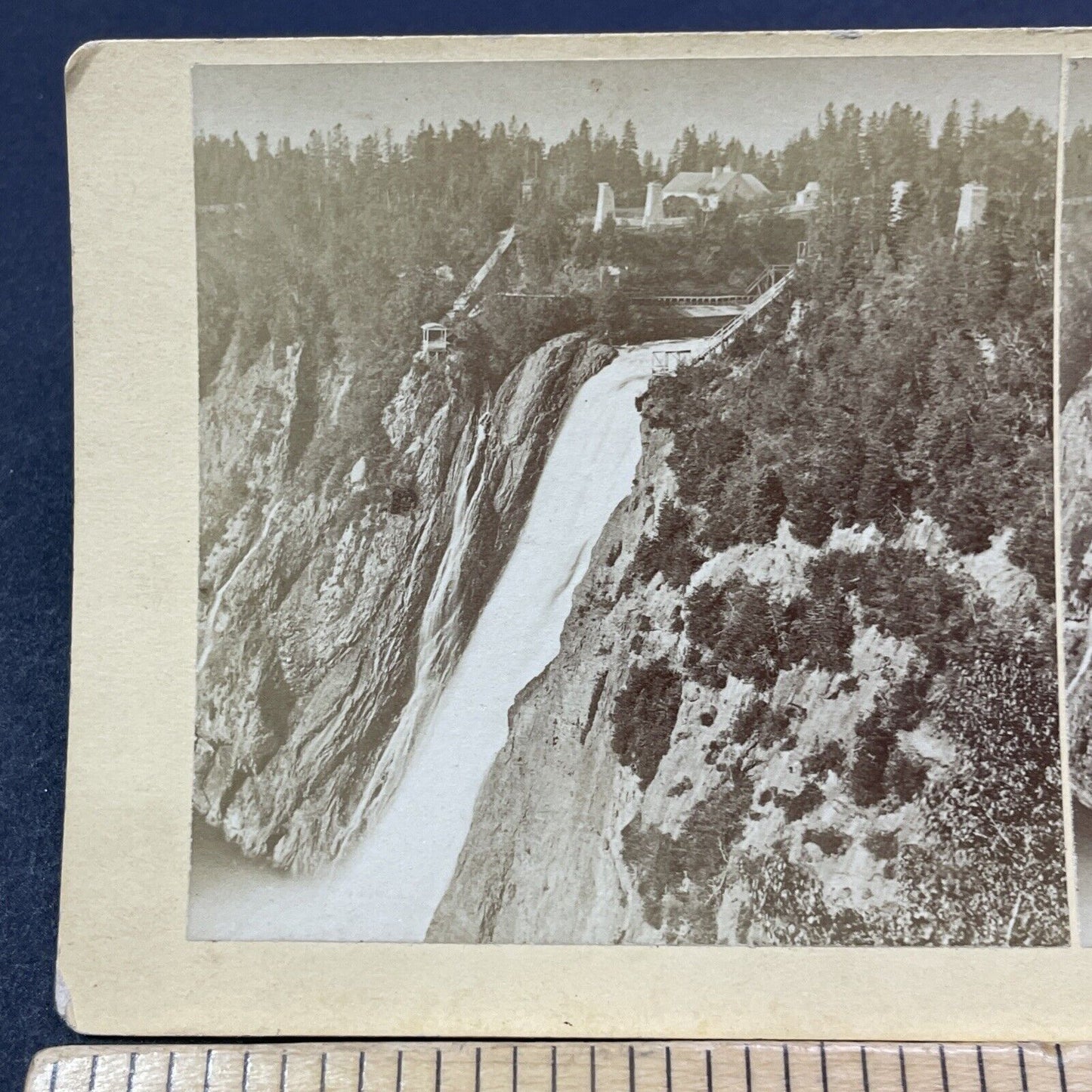 Antique 1880s Montmorency Falls Quebec City Canada Stereoview Photo Card V1977