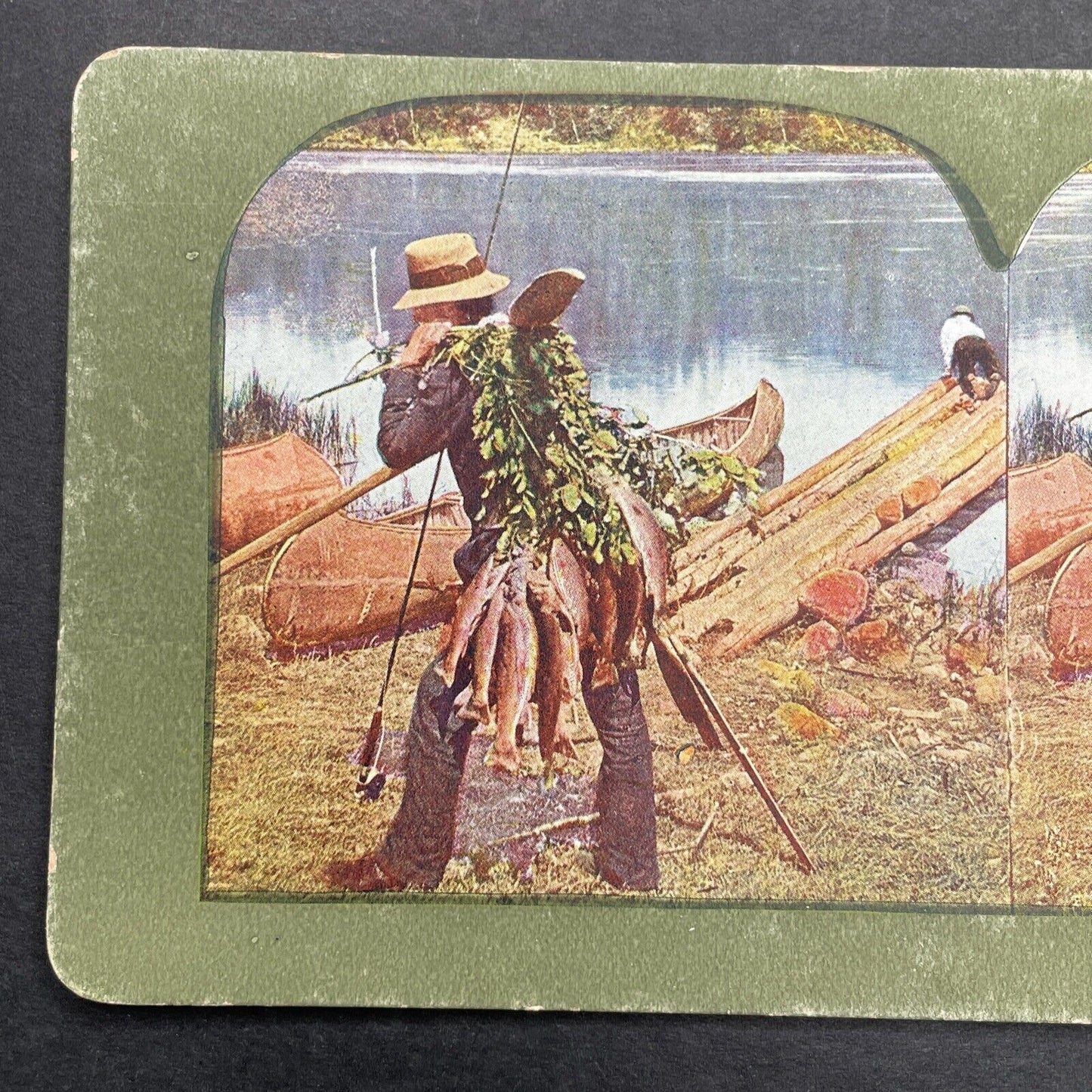 Antique 1899 Fishing In Northern Wisconsin Stereoview Photo Card P580-073