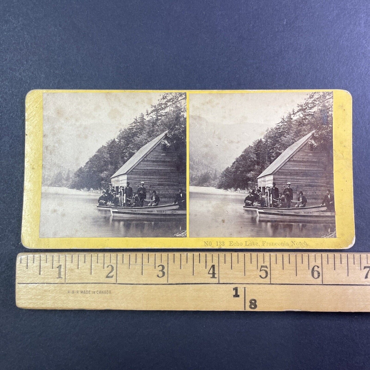 Concert Band on Echo Lake Franconia Notch Stereoview New Hampshire c1870s Y941