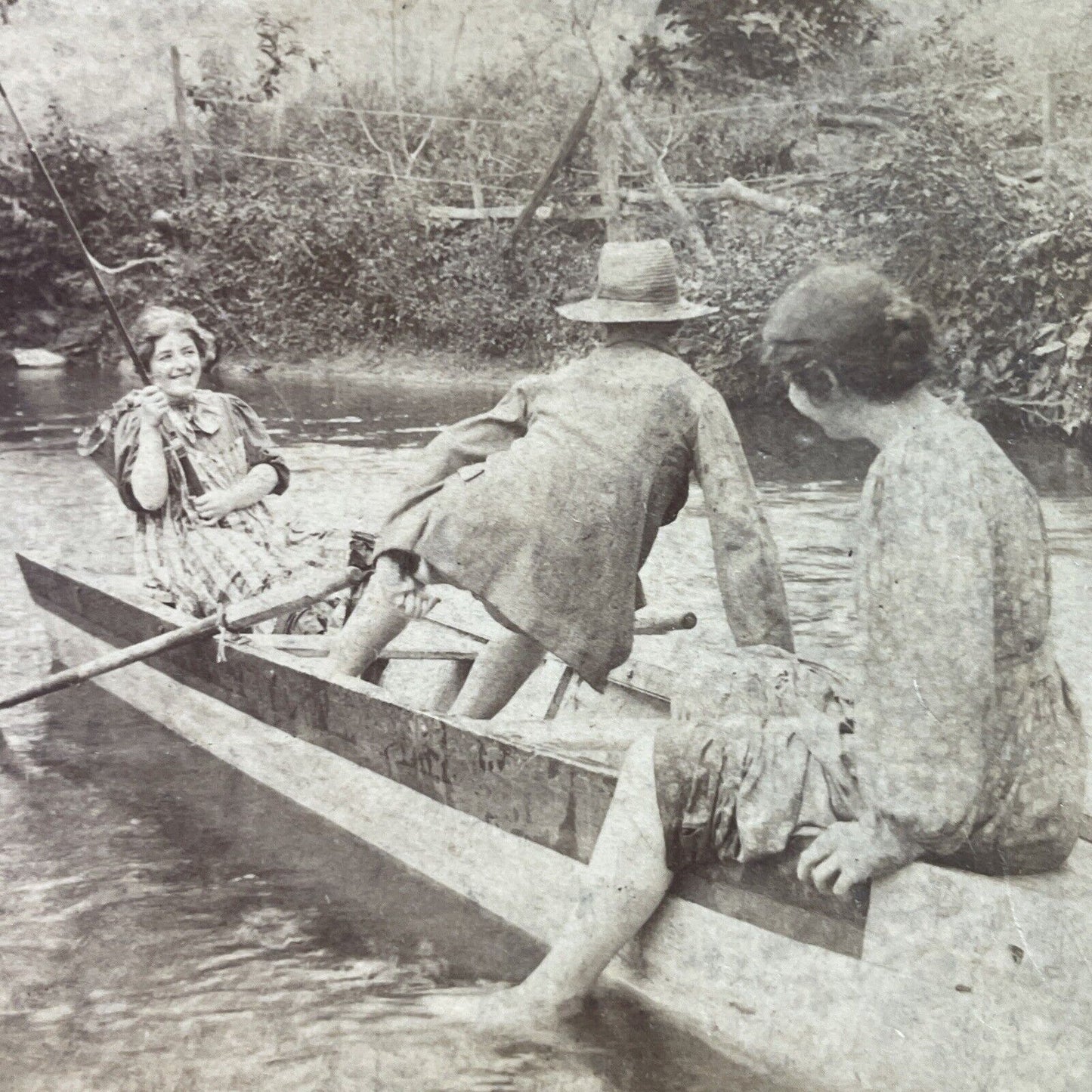 Antique 1900 Man Gets Hooked By A Fishing Hook Stereoview Photo Card P3334