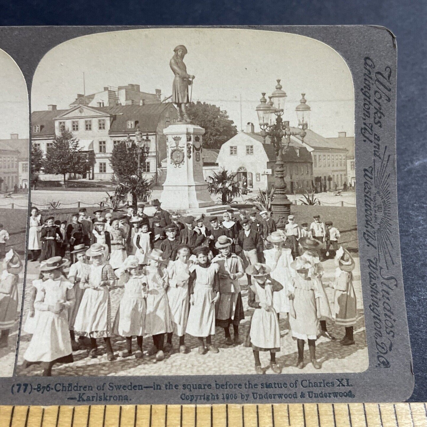 Antique 1905 Sweden Children In Karlskrona Sweden Stereoview Photo Card P5196