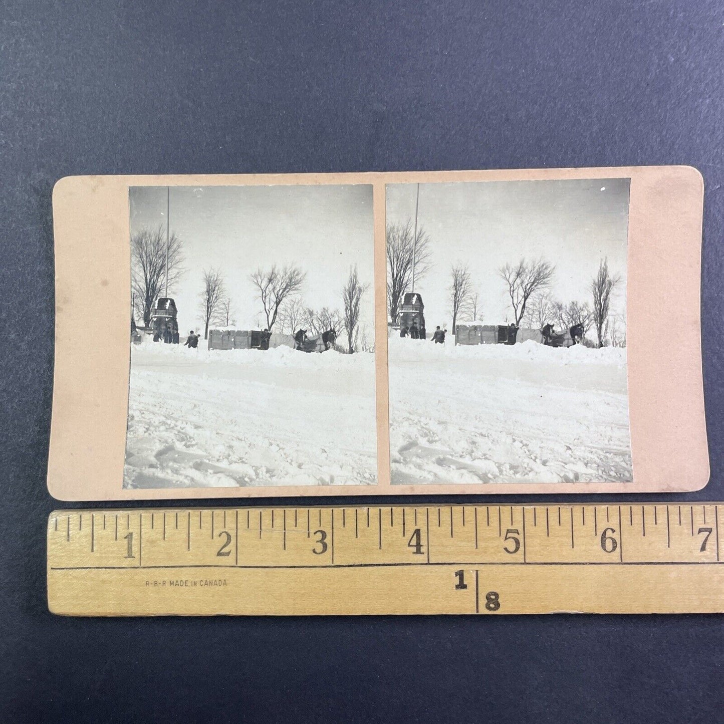 Snow Removal Crews Ottawa Ontario Canada Stereoview OOAK Antique c1908 Y2716