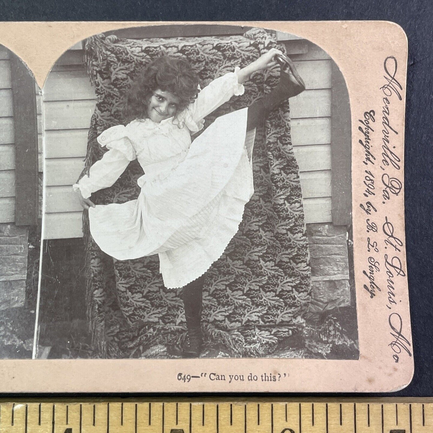 Girl Does a High Kick Ballet Dance Stereoview B.L. Singley Antique c1894 Y1372