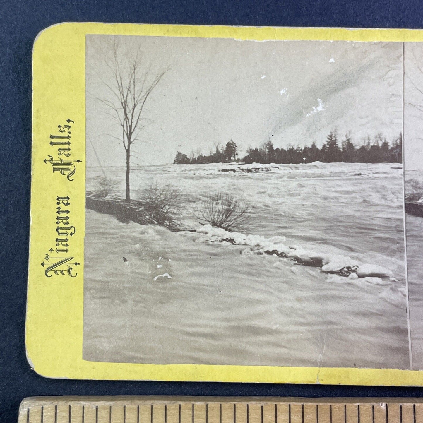 Niagara Falls Lone Tree in Upper Rapids Stereoview Leander Baker c1870s Y2521