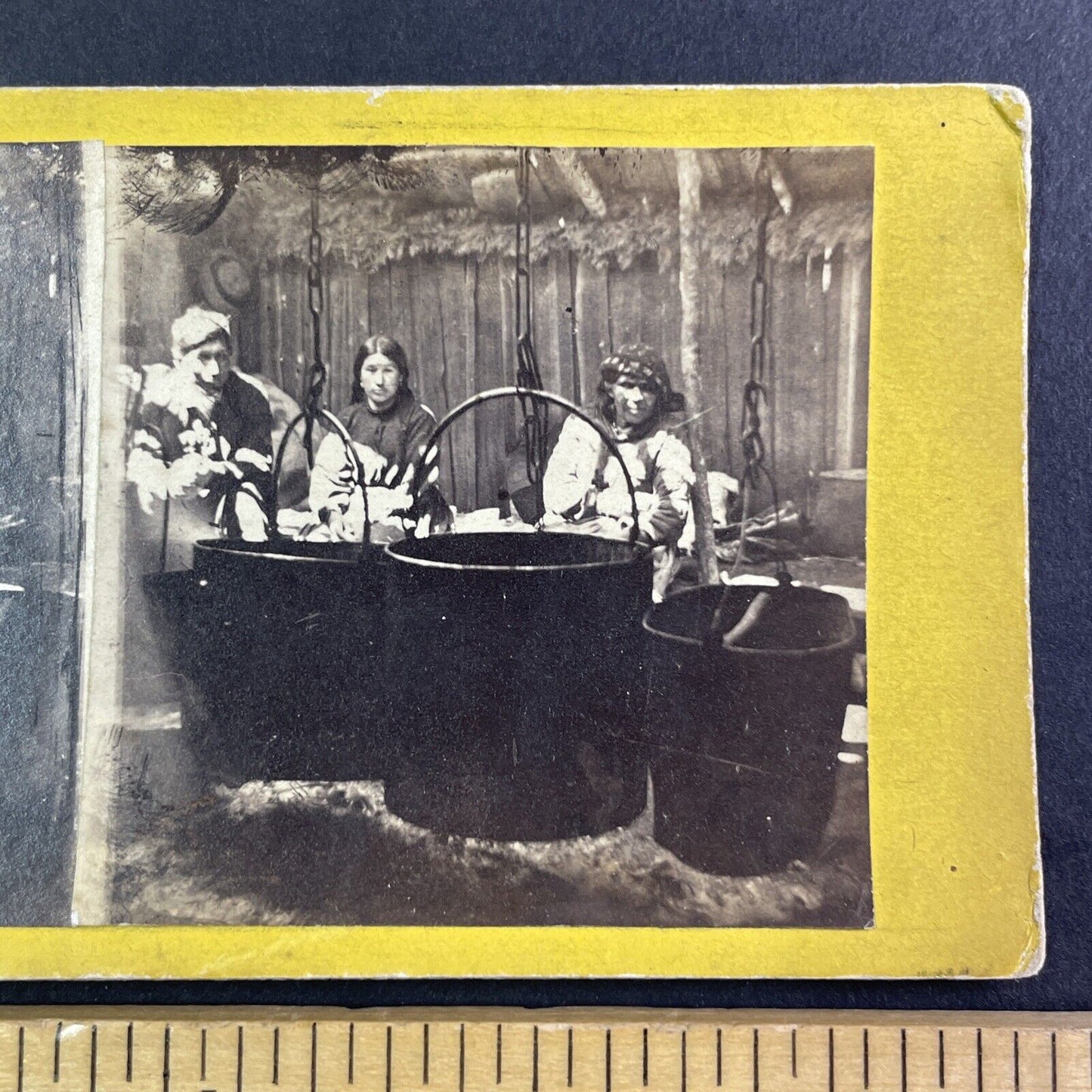 Native American Indian Maple Sugar Camp Stereoview Antique c1860s Y1704