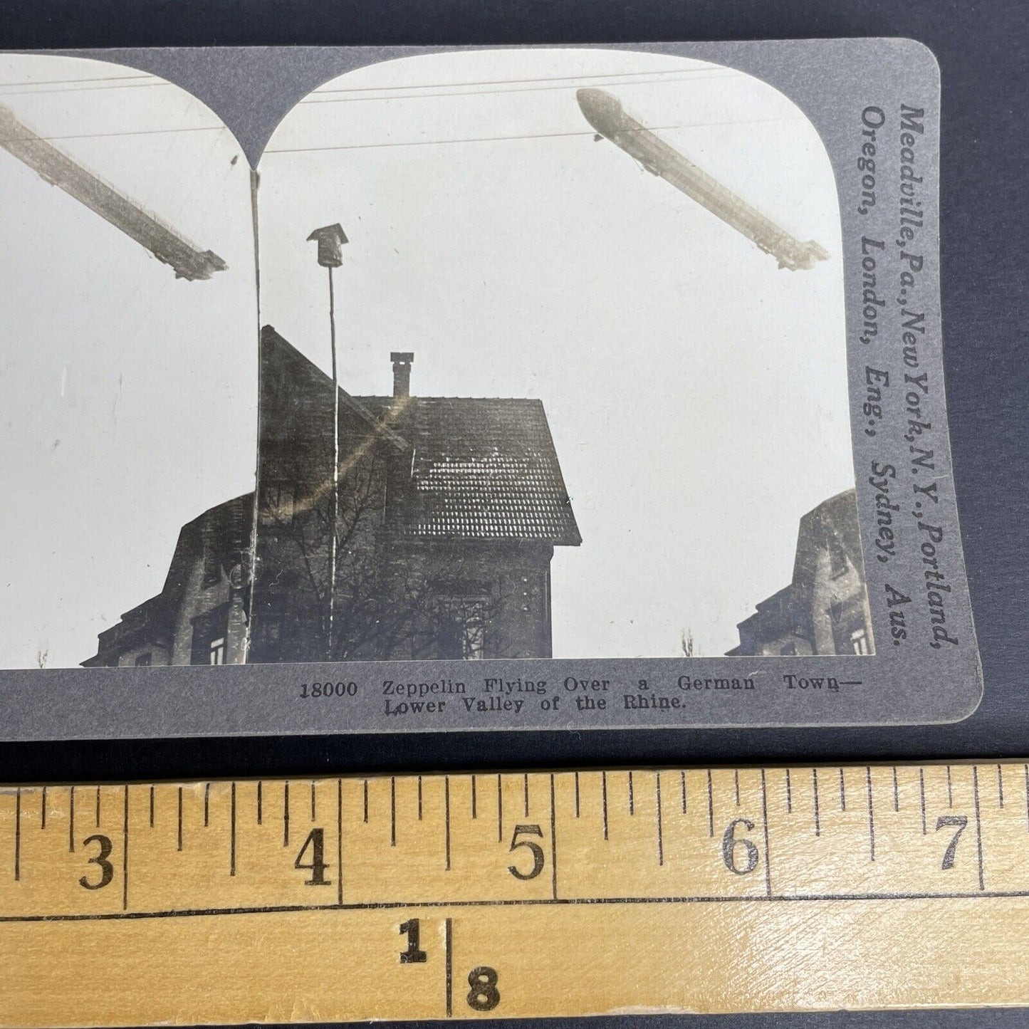 Antique 1918 WW1 German Zeppelin Over Germany Stereoview Photo Card P997