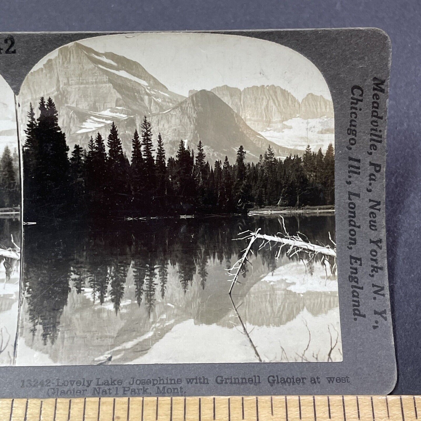 Antique 1910s Lake Josephine Glacier Park Montana Stereoview Photo Card V2175